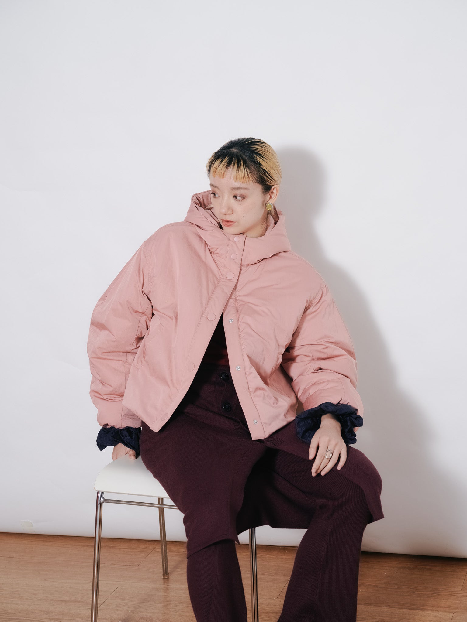 ショート丈ボリューム中綿ジャケット [601421] pink