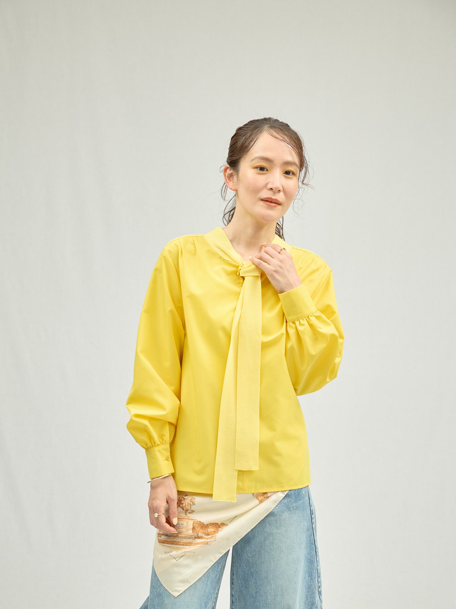 2WAYニット×ブラウストップス [601273] yellow