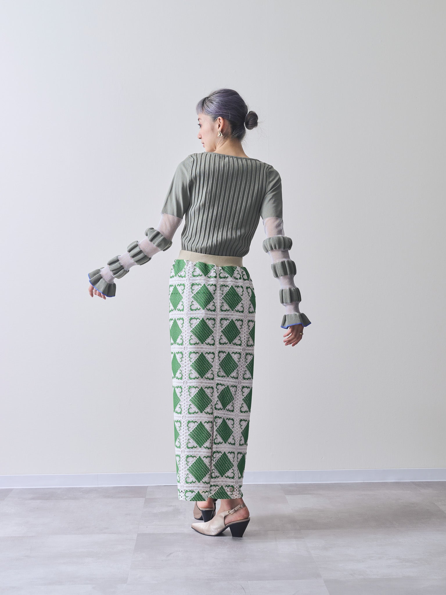 幾何学柄レーススカート　[603261] green