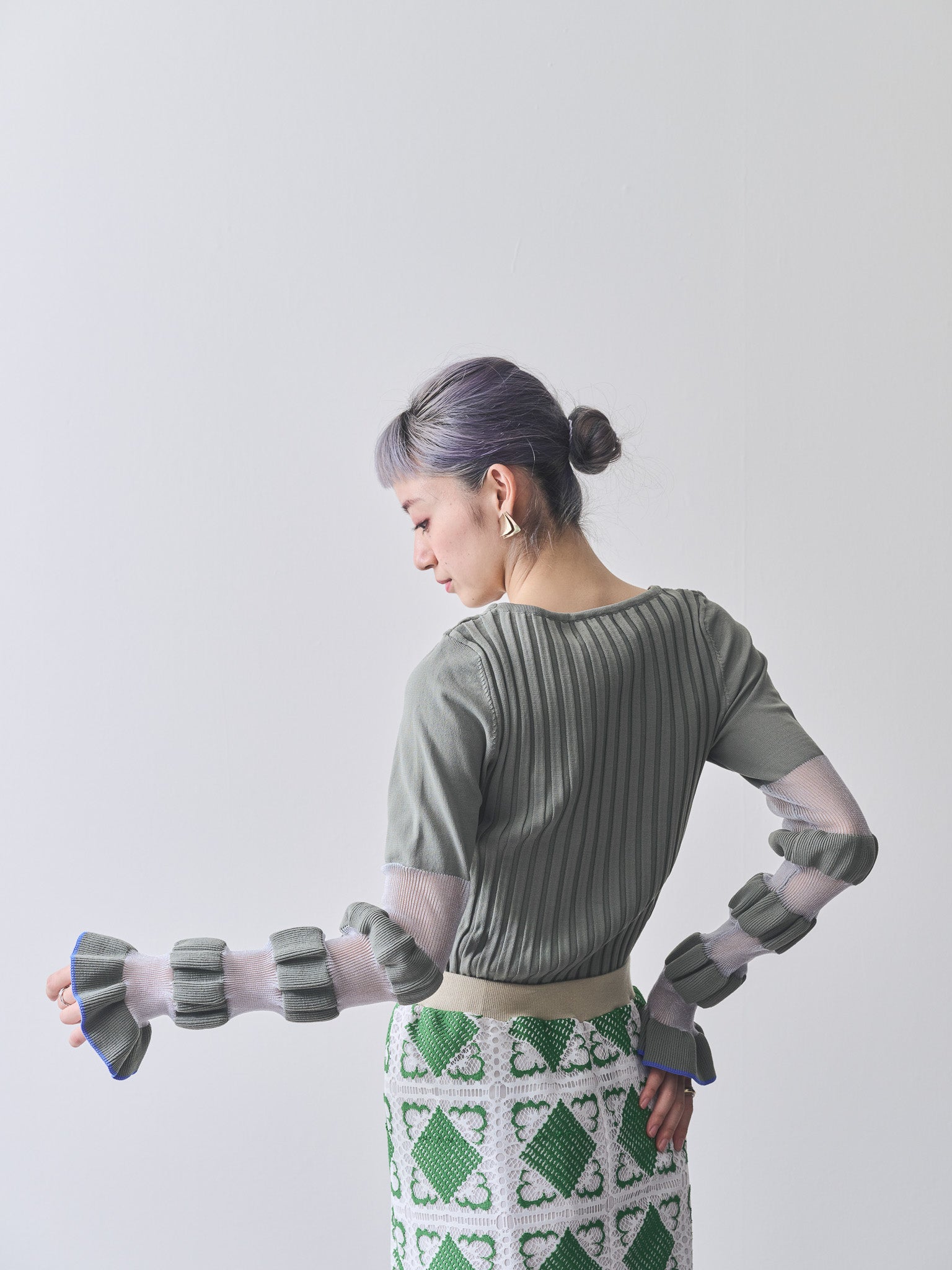 ウェーブシアースリーブニット [605458] khaki