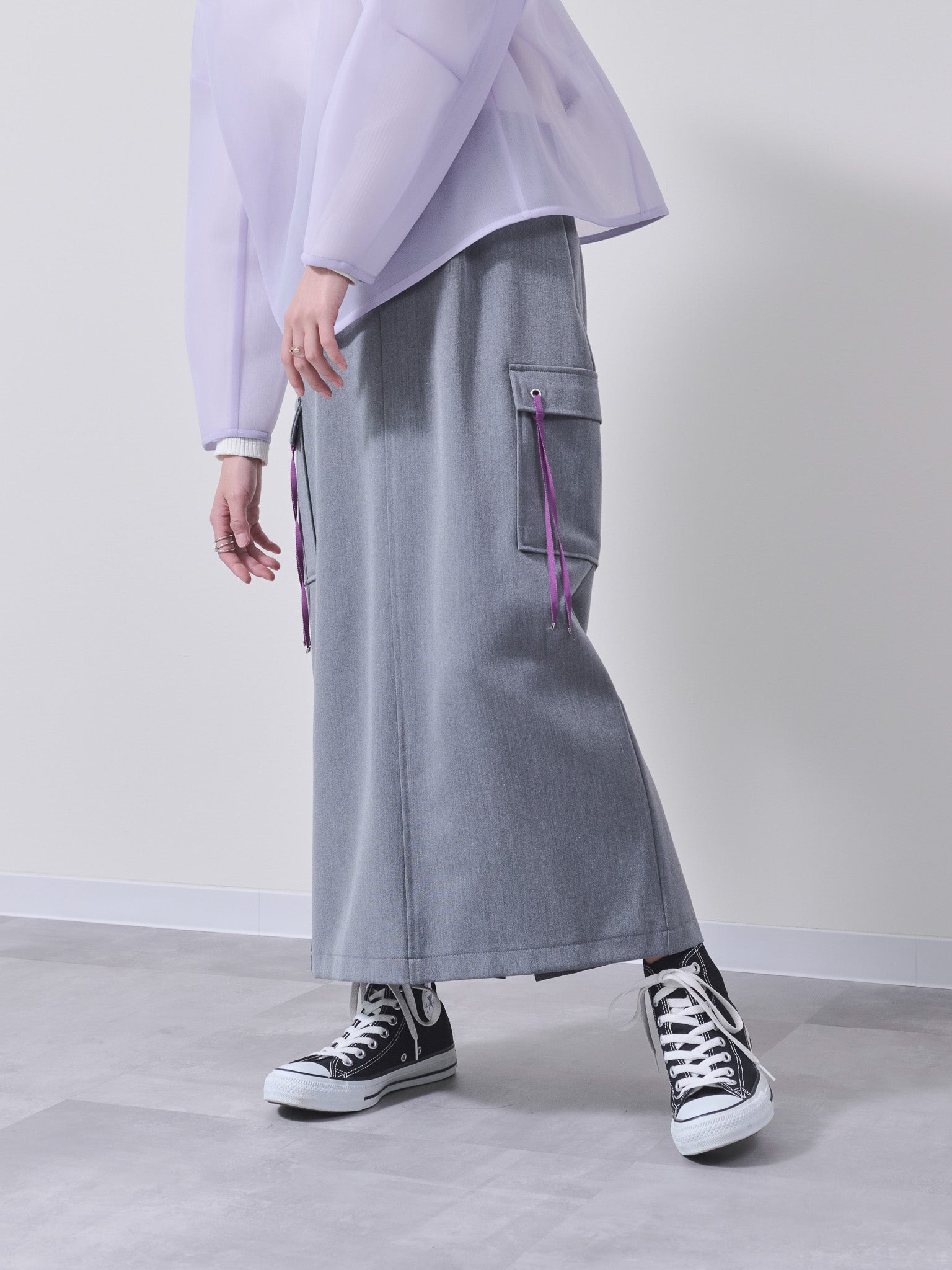 配色テープミリタリースカート [601239] grey
