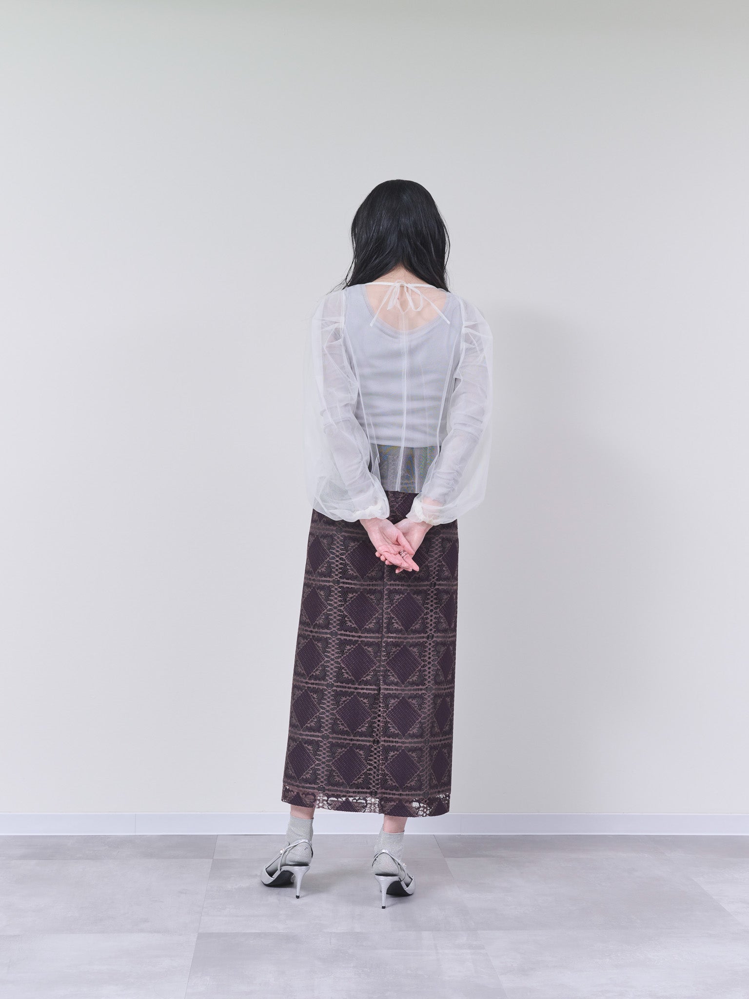幾何学柄レーススカート　[603261] brown