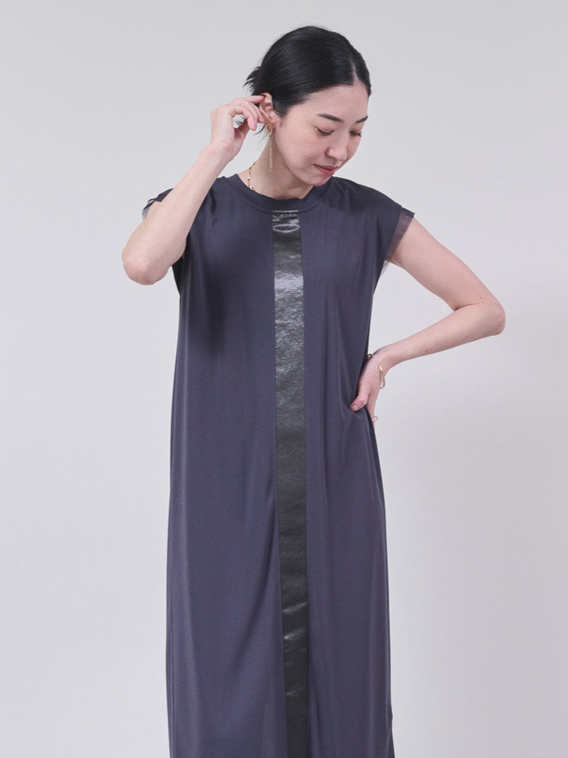 異素材配色バックオープンワンピース [601133] charcoal