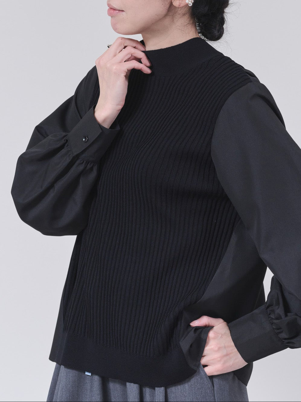 2WAYニット×ブラウストップス [601273] black