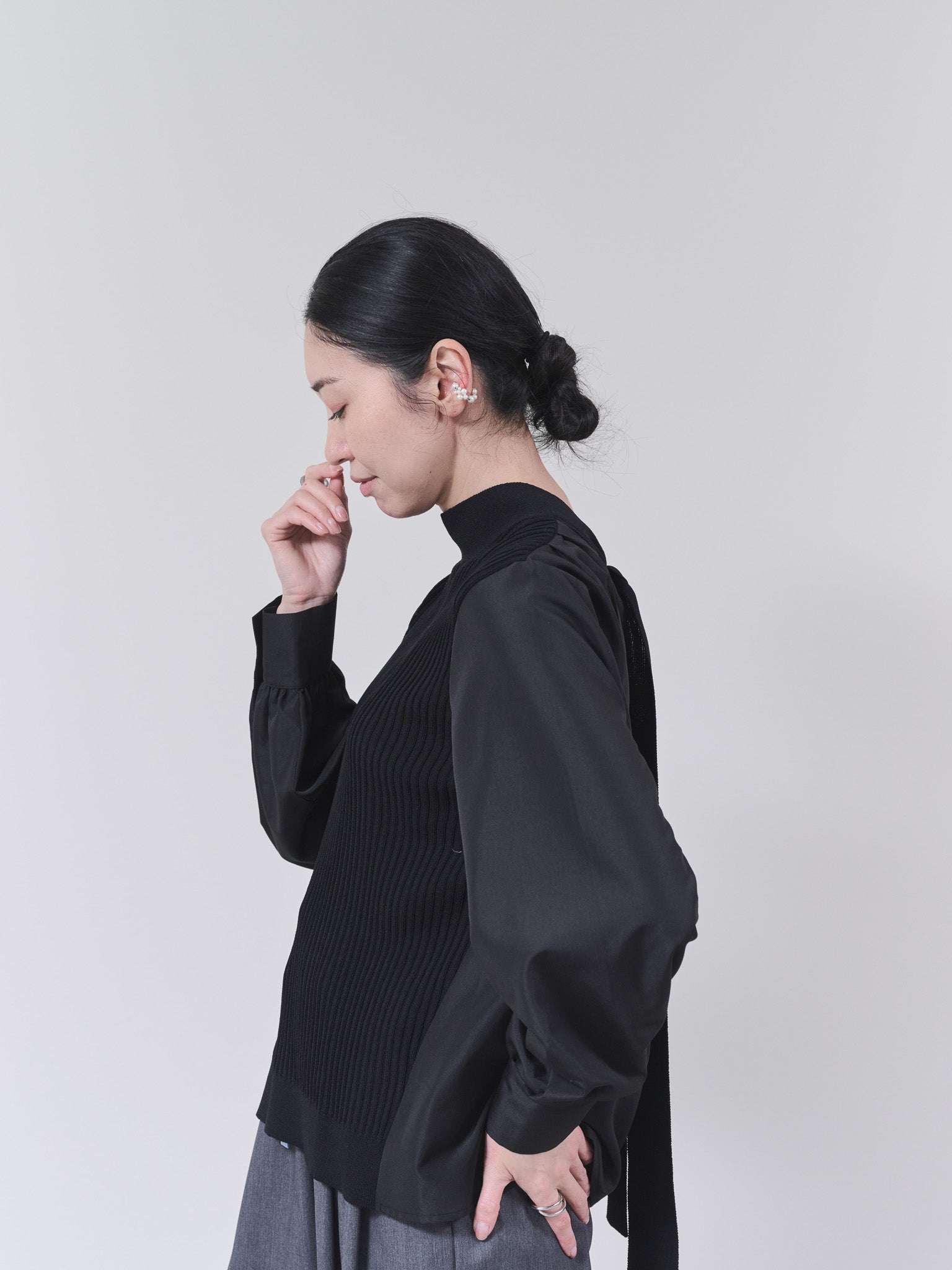 2WAYニット×ブラウストップス [601273] black