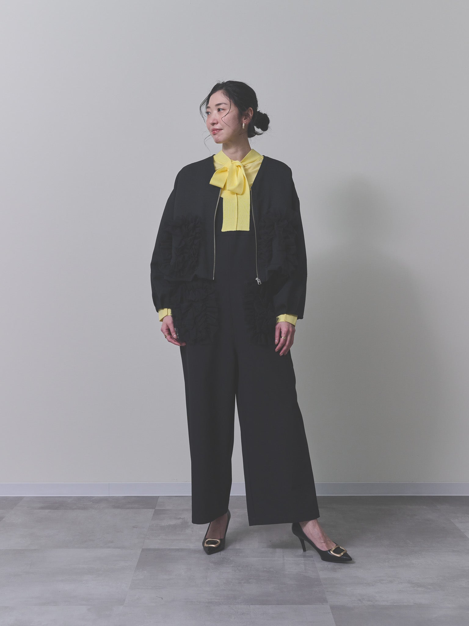 チュールフリルロンパース　[608313] black