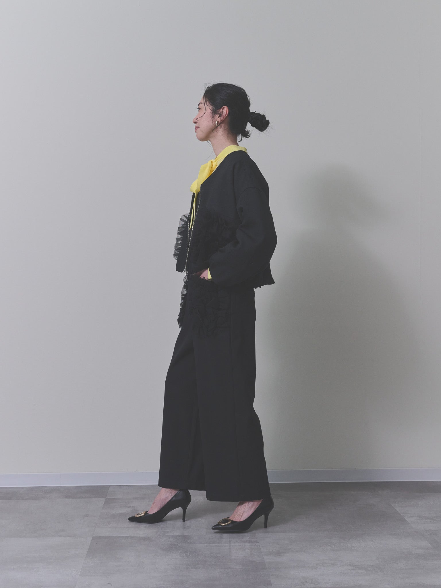 チュールフリルロンパース　[608313] black