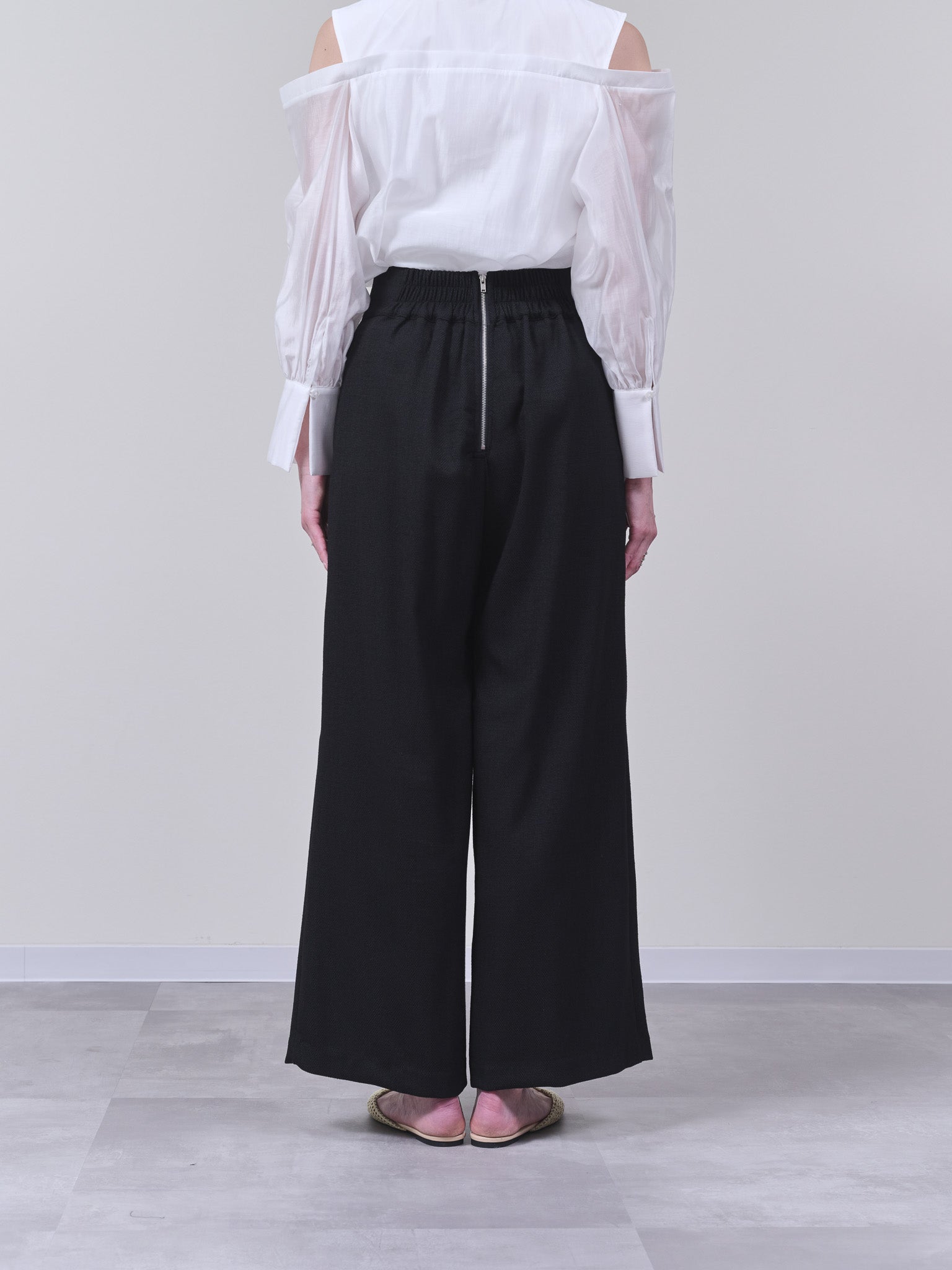 麻ライクツィードワイドパンツ [601287] black