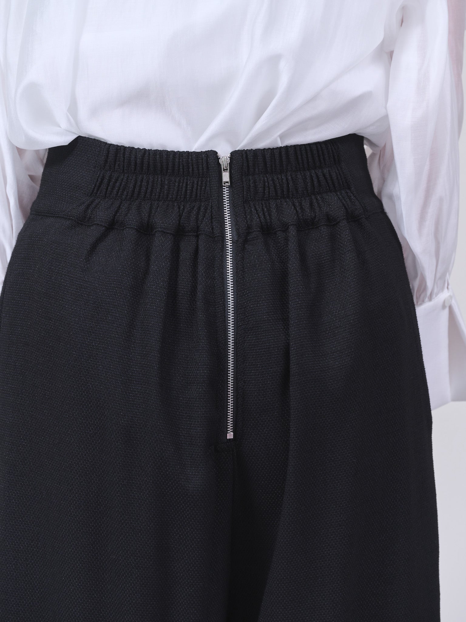 麻ライクツィードワイドパンツ [601287] black