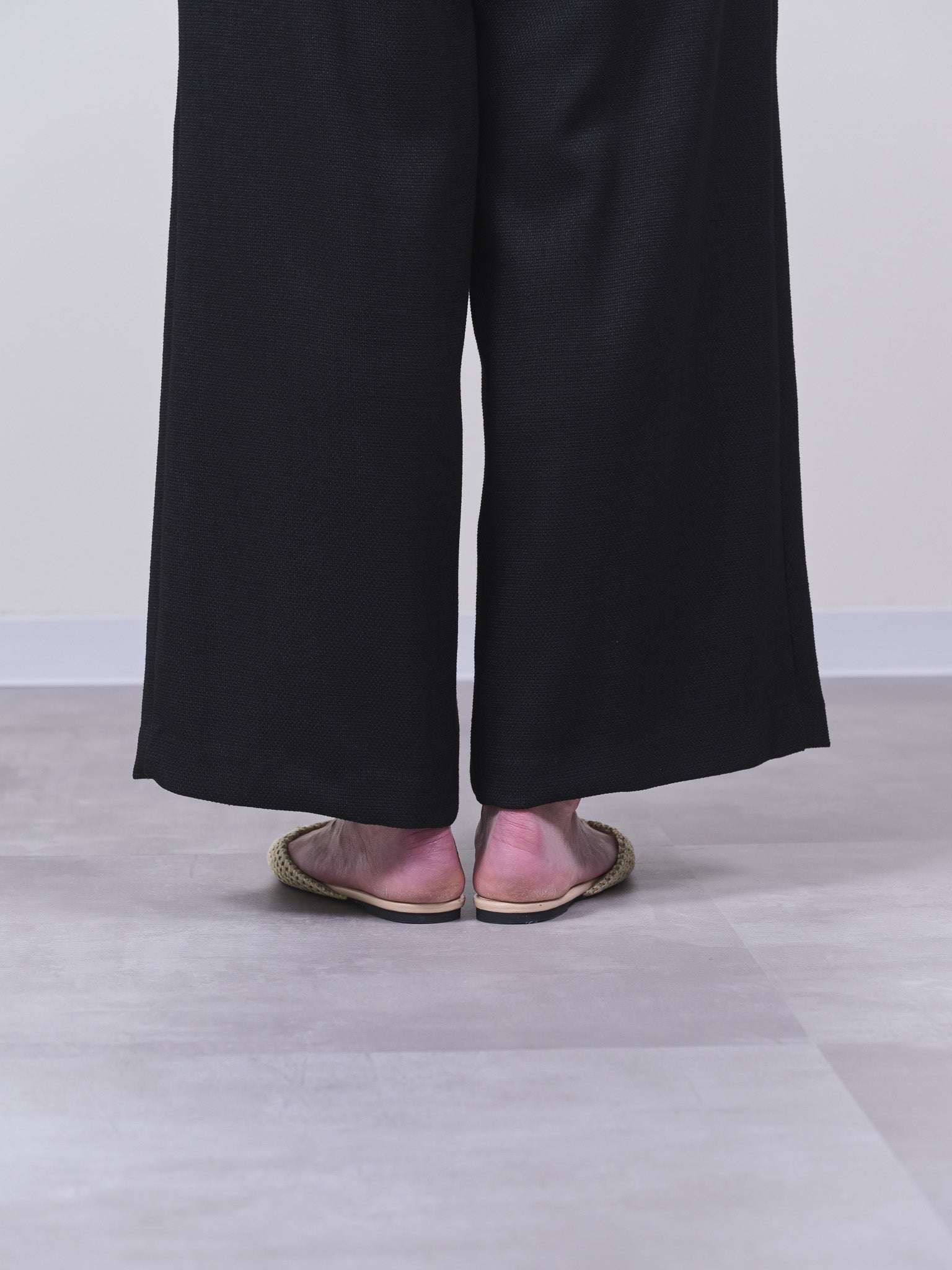 麻ライクツィードワイドパンツ [601287] black