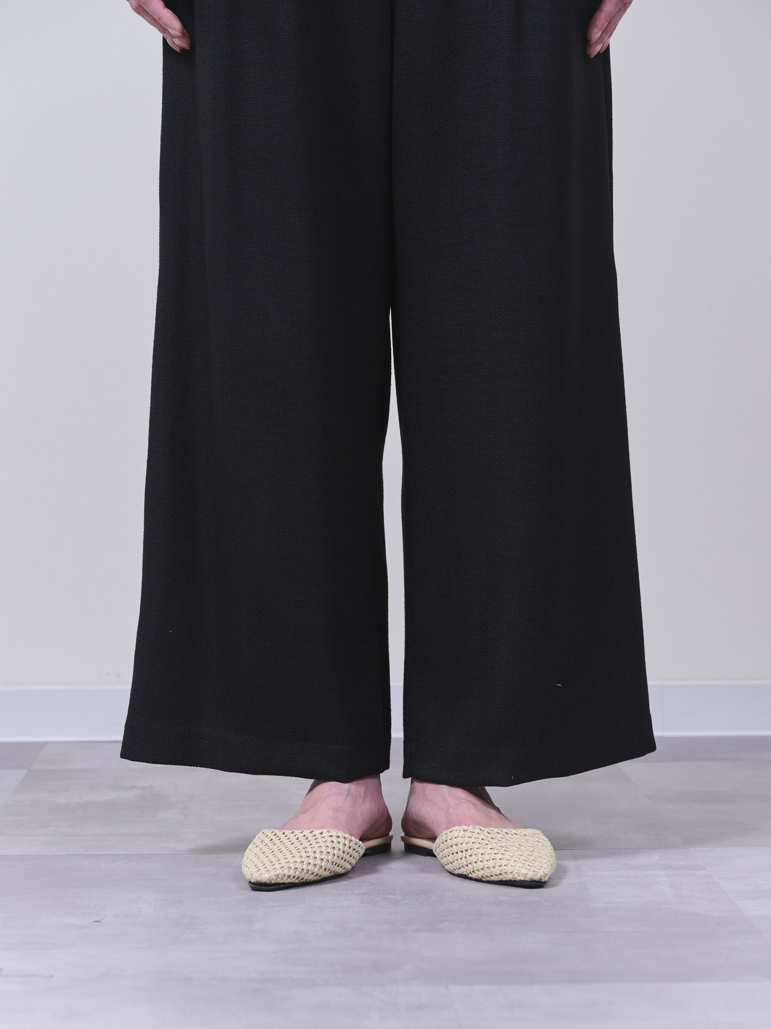 麻ライクツィードワイドパンツ [601287] black