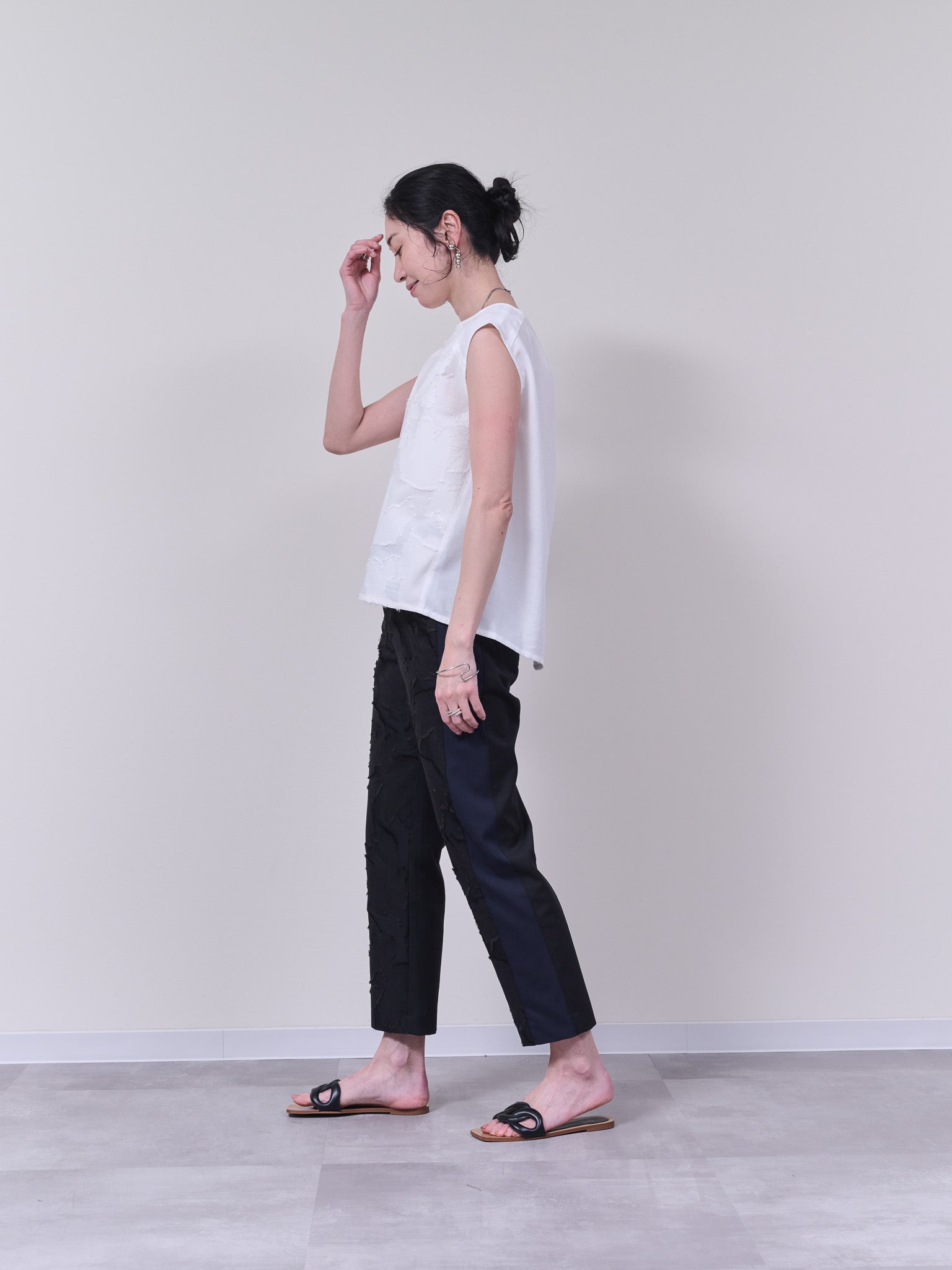 リーフジャガード配色パンツ [603308] black
