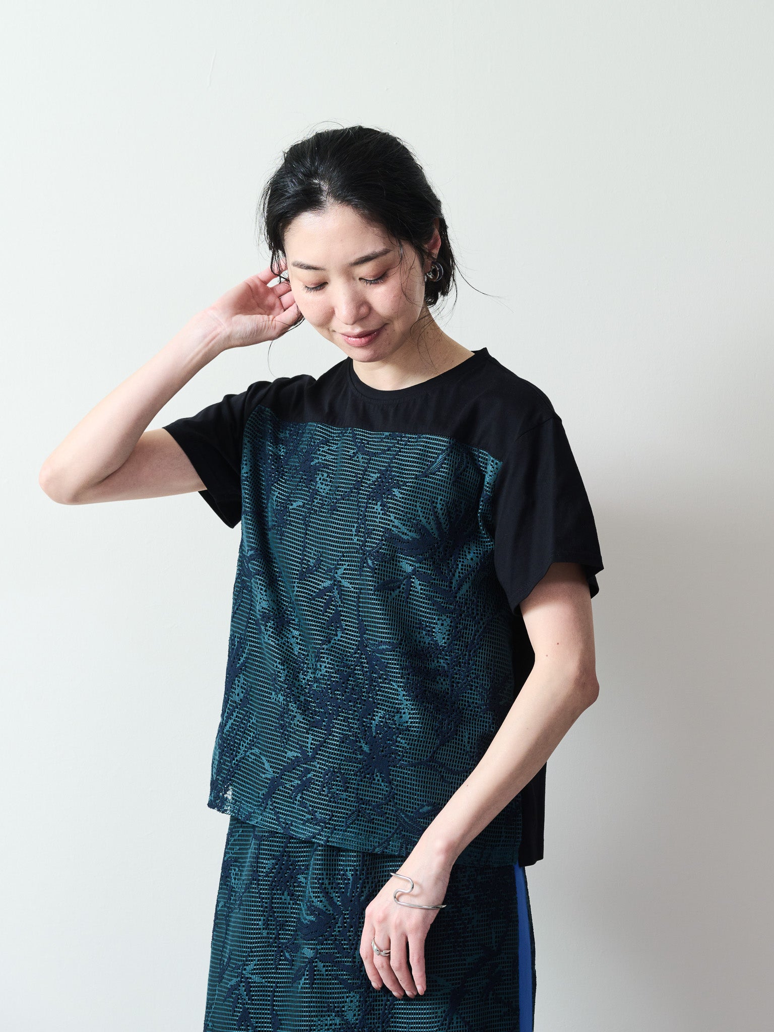 フロントボタニカルレーストップス [603309] green
