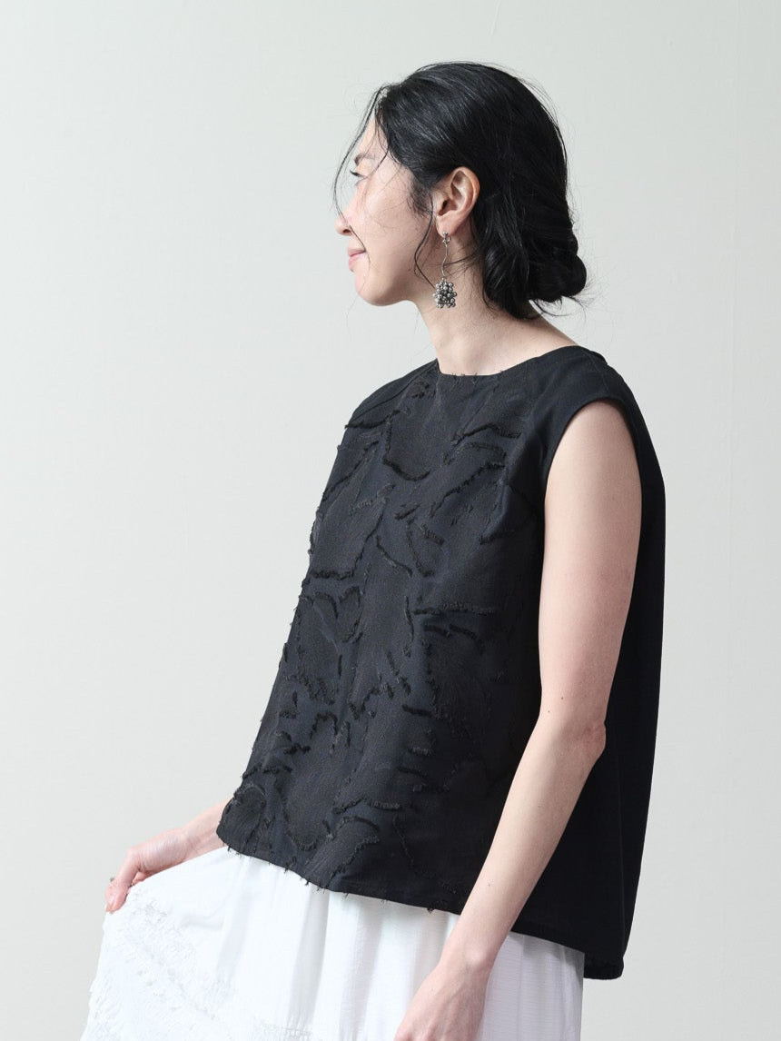 フロントリーフジャガードトップス [603307] black
