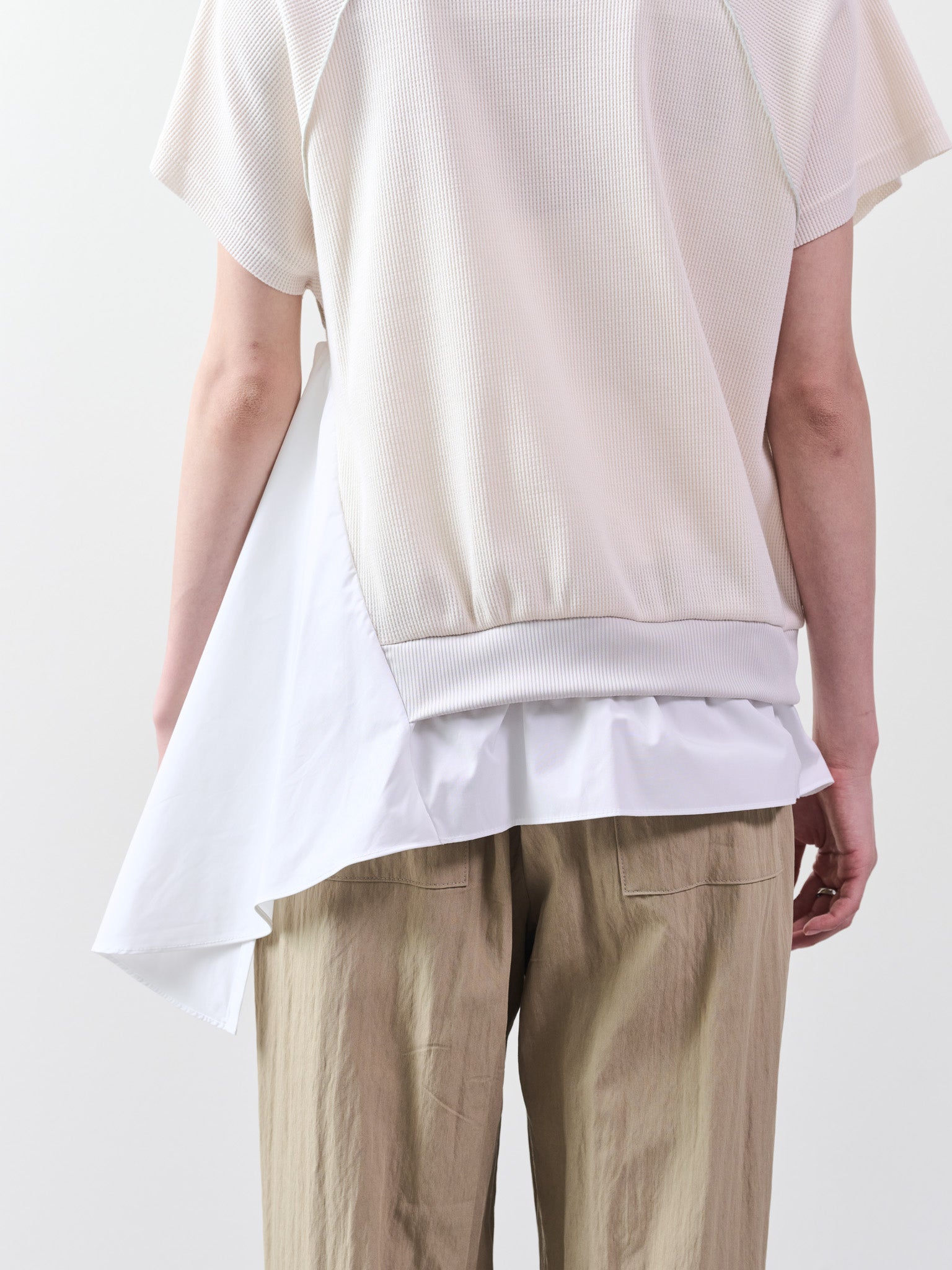ワッフルアームホール配色アシメヘムトップス [601399] ivory