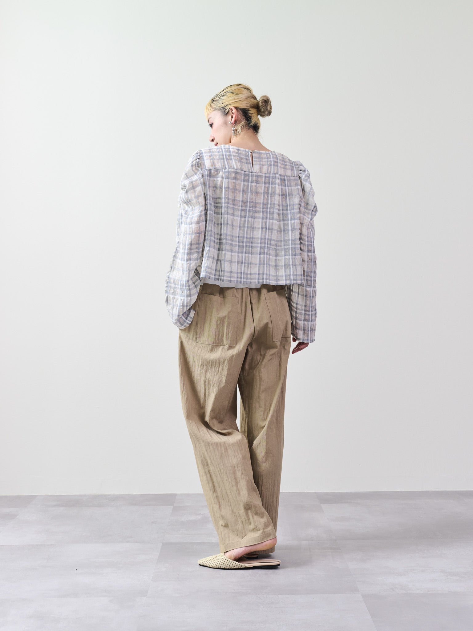 ウエストシャーリング配色ワイドパンツ [601314] beige