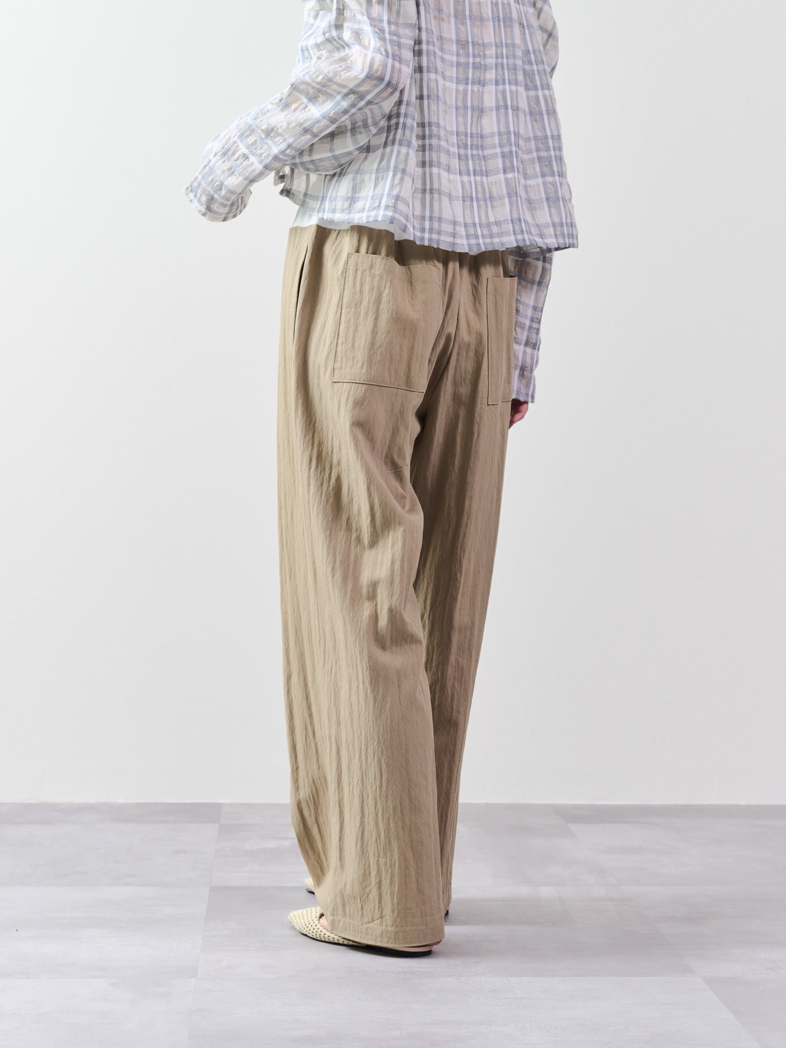 ウエストシャーリング配色ワイドパンツ [601314] beige