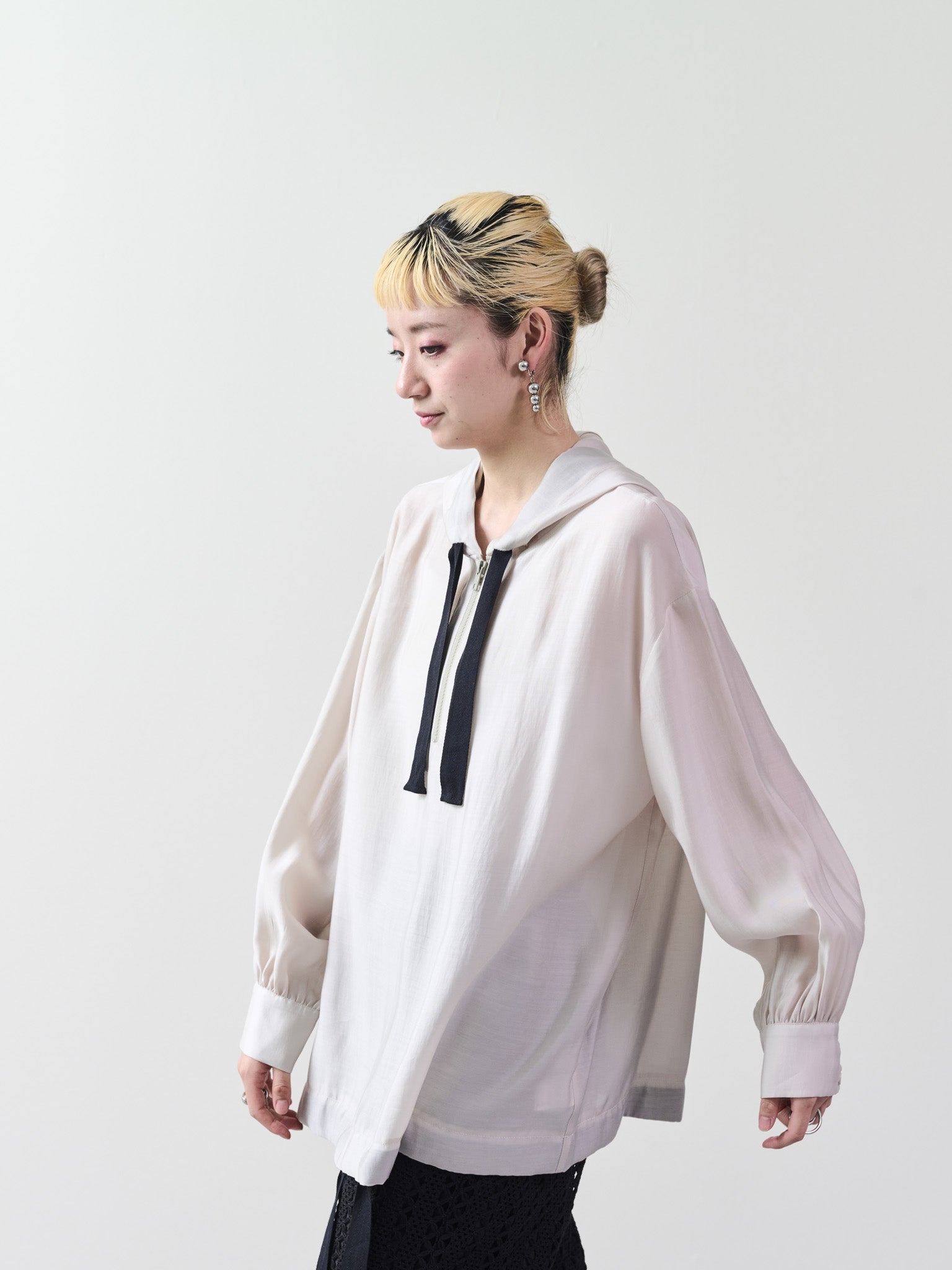 テープ配色シアーフーディートップス [601331] light beige