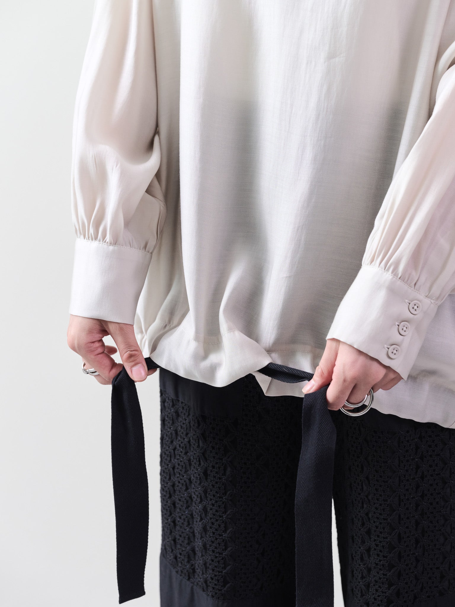 テープ配色シアーフーディートップス [601331] light beige