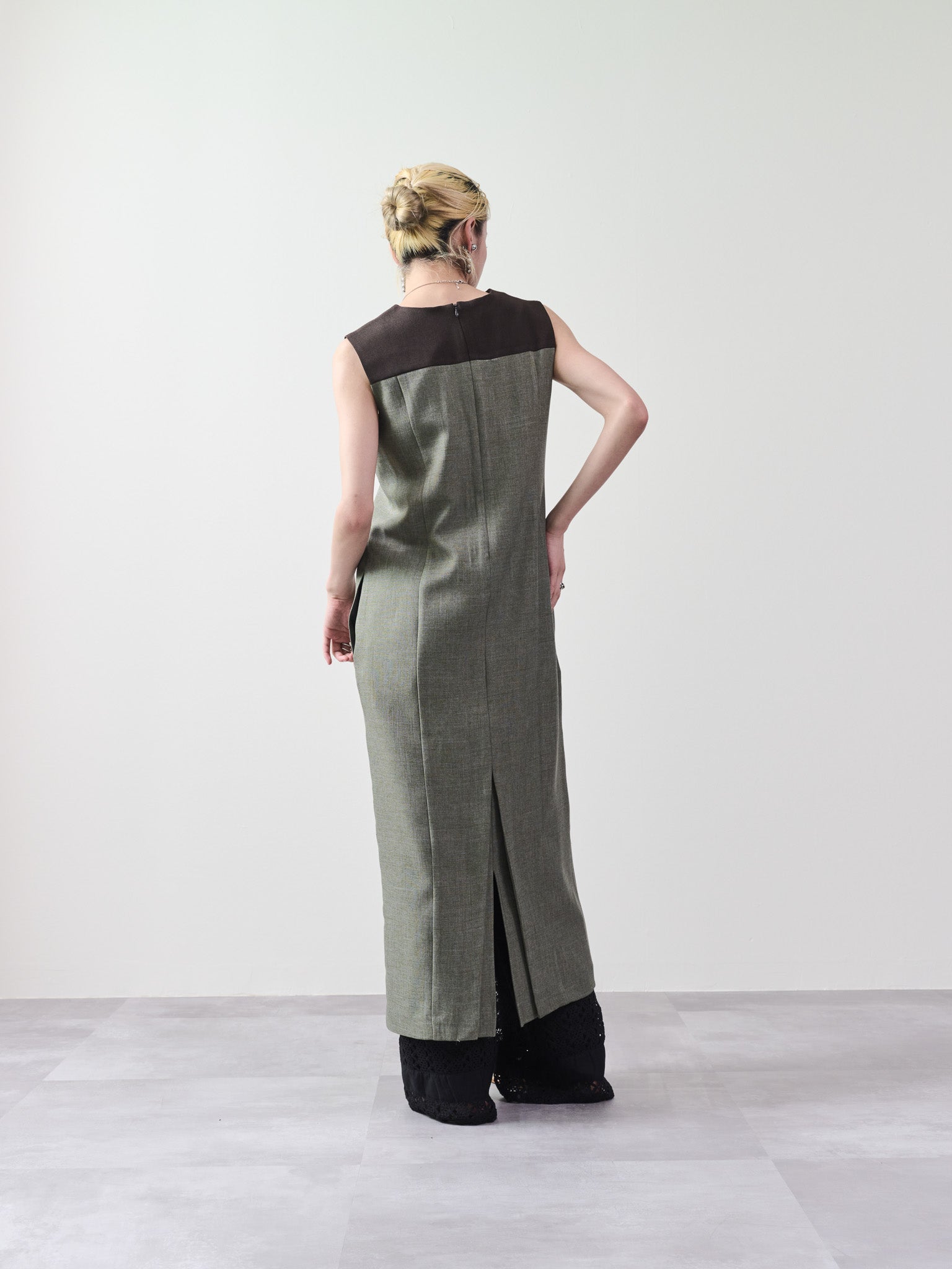ツィードライク配色Iラインワンピース [603317] khaki