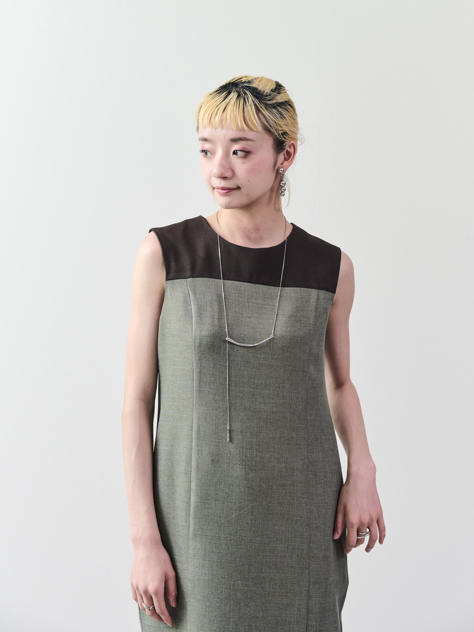 ツィードライク配色Iラインワンピース [603317] khaki