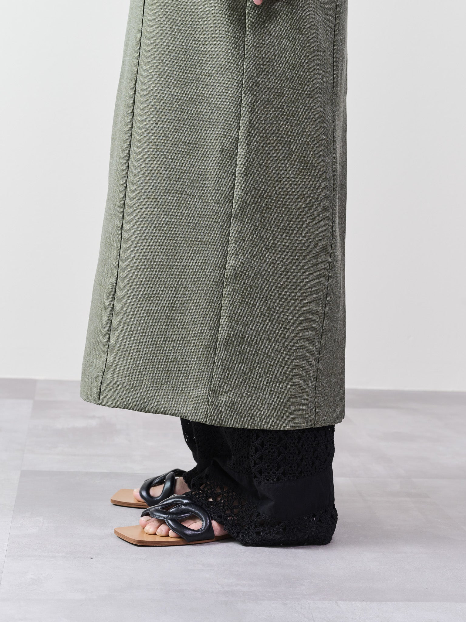 ツィードライク配色Iラインワンピース [603317] khaki