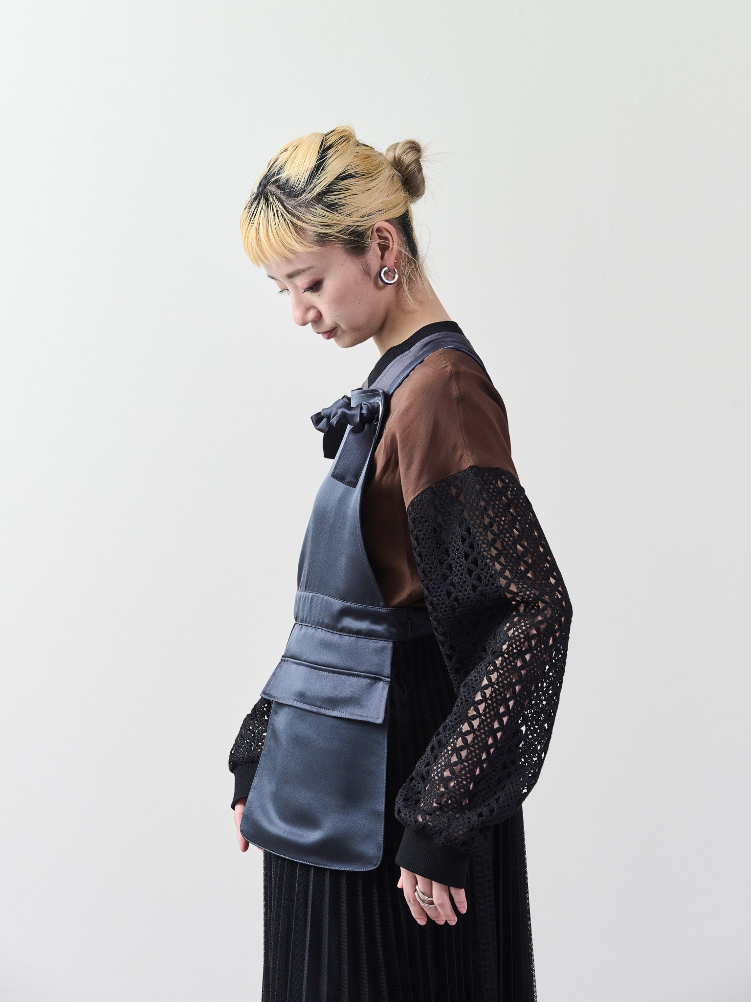 メッシュプリーツサロペットワンピース [601330] black