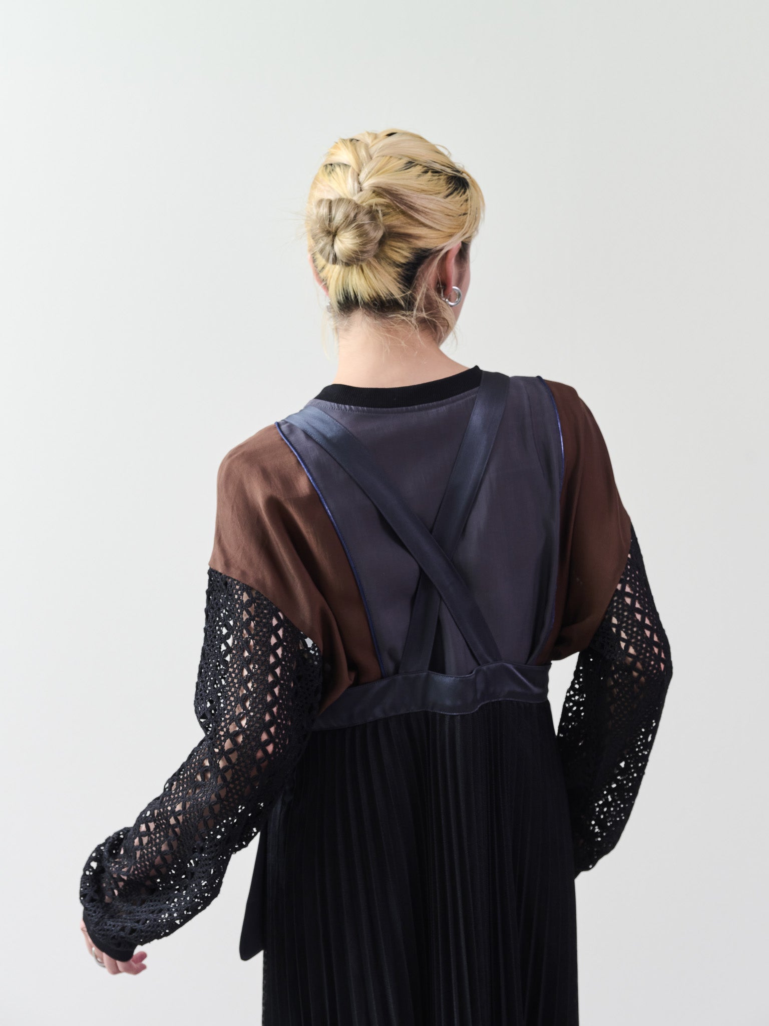 メッシュプリーツサロペットワンピース [601330] black