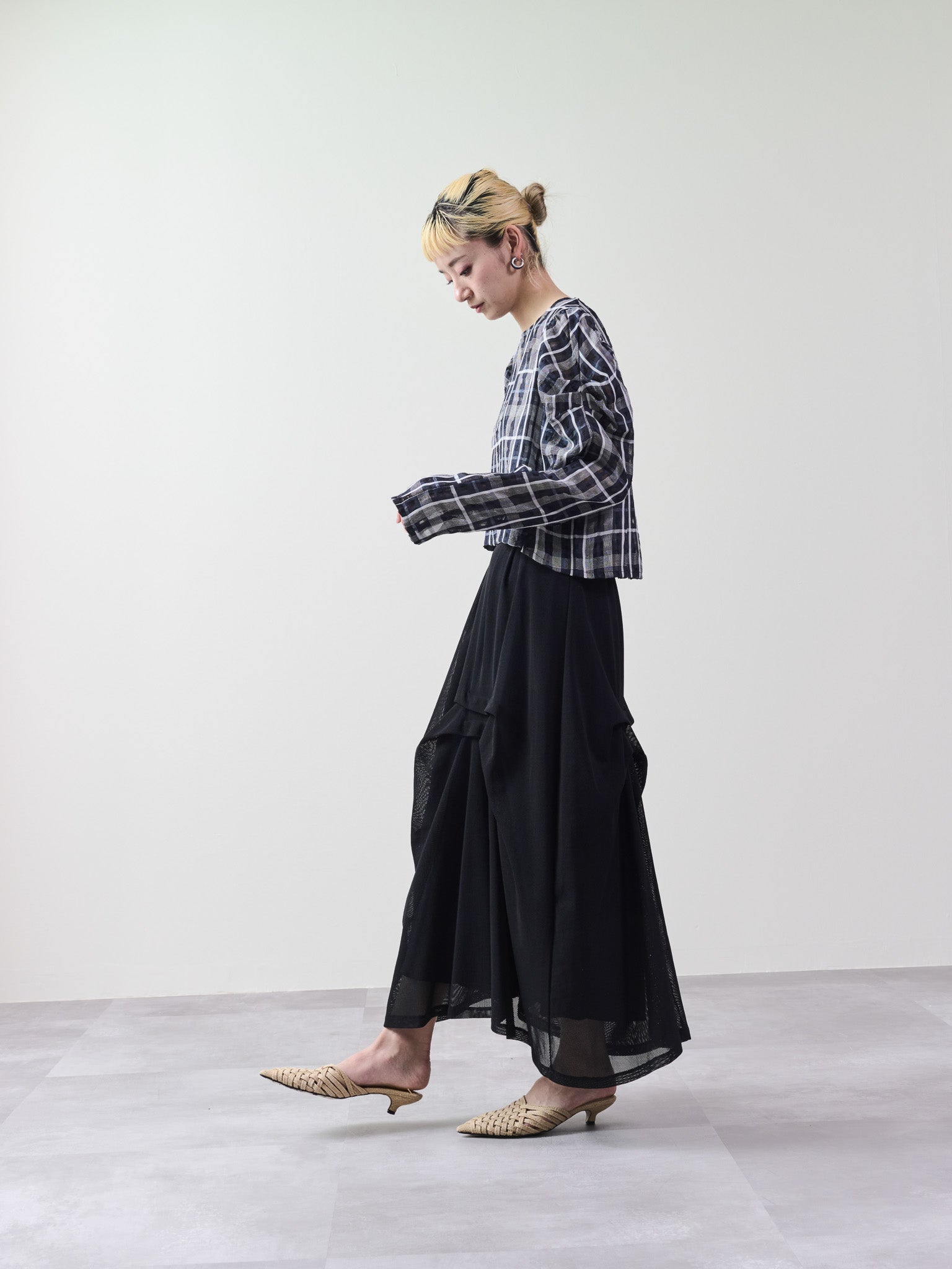 メッシュタック配色スカート [601316] black