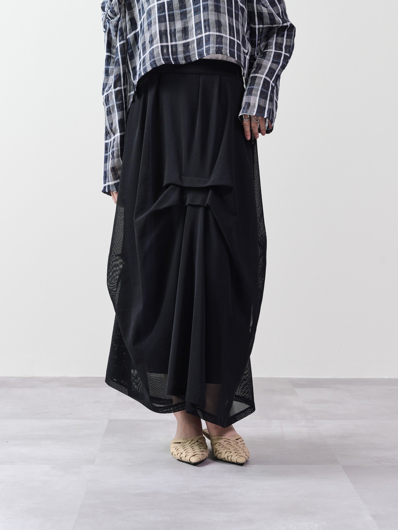 メッシュタック配色スカート [601316] black