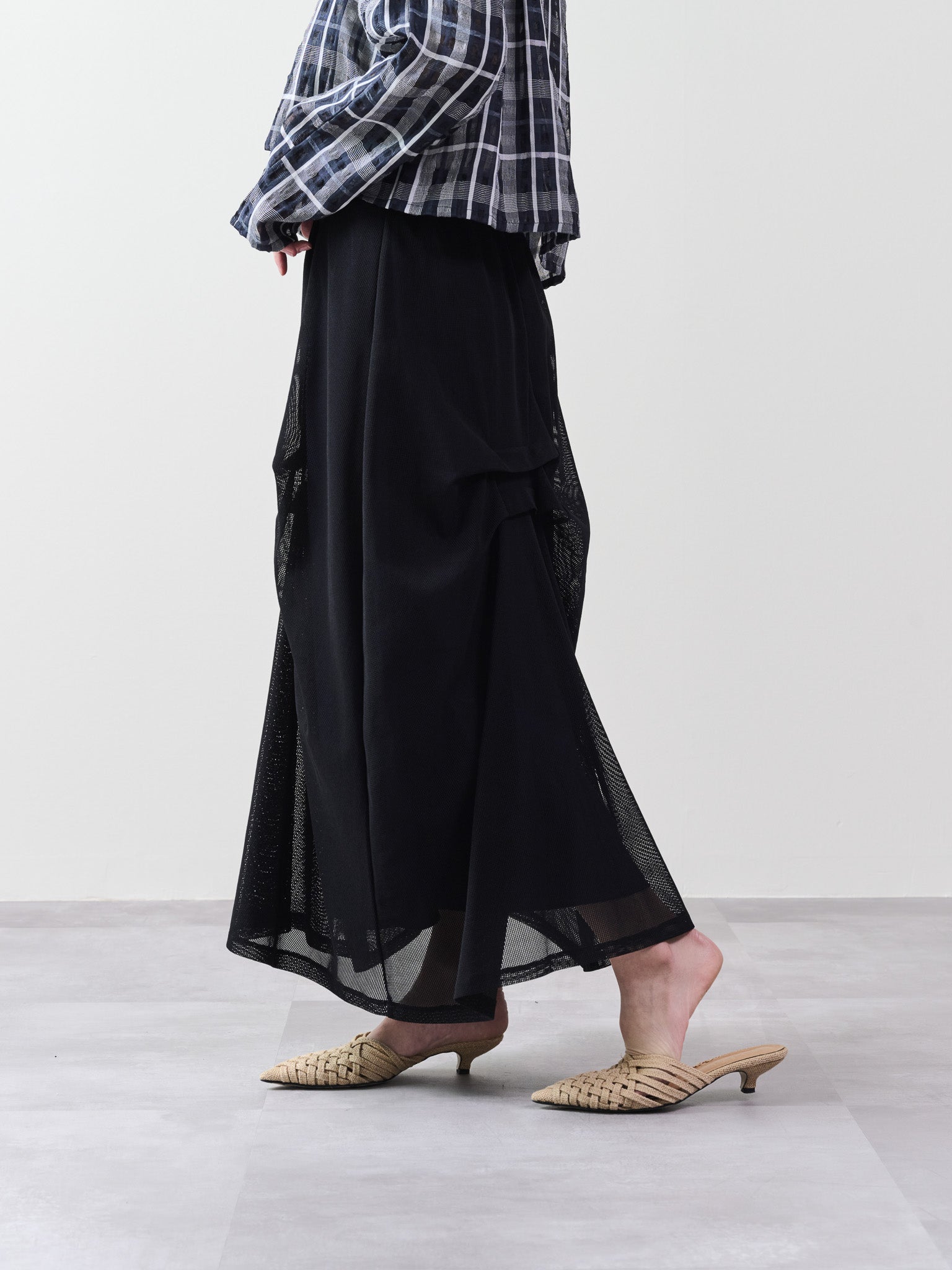 メッシュタック配色スカート [601316] black