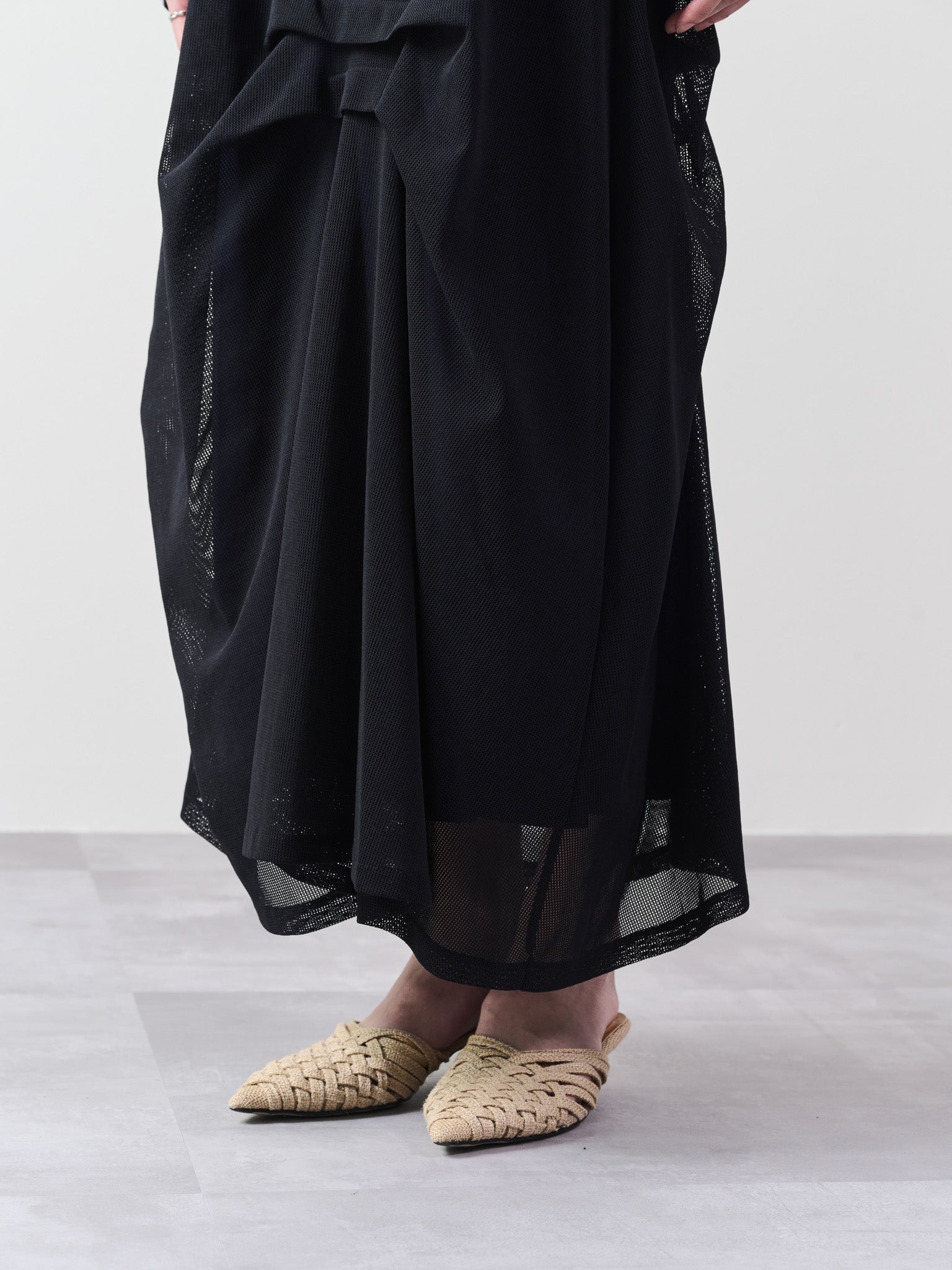 メッシュタック配色スカート [601316] black