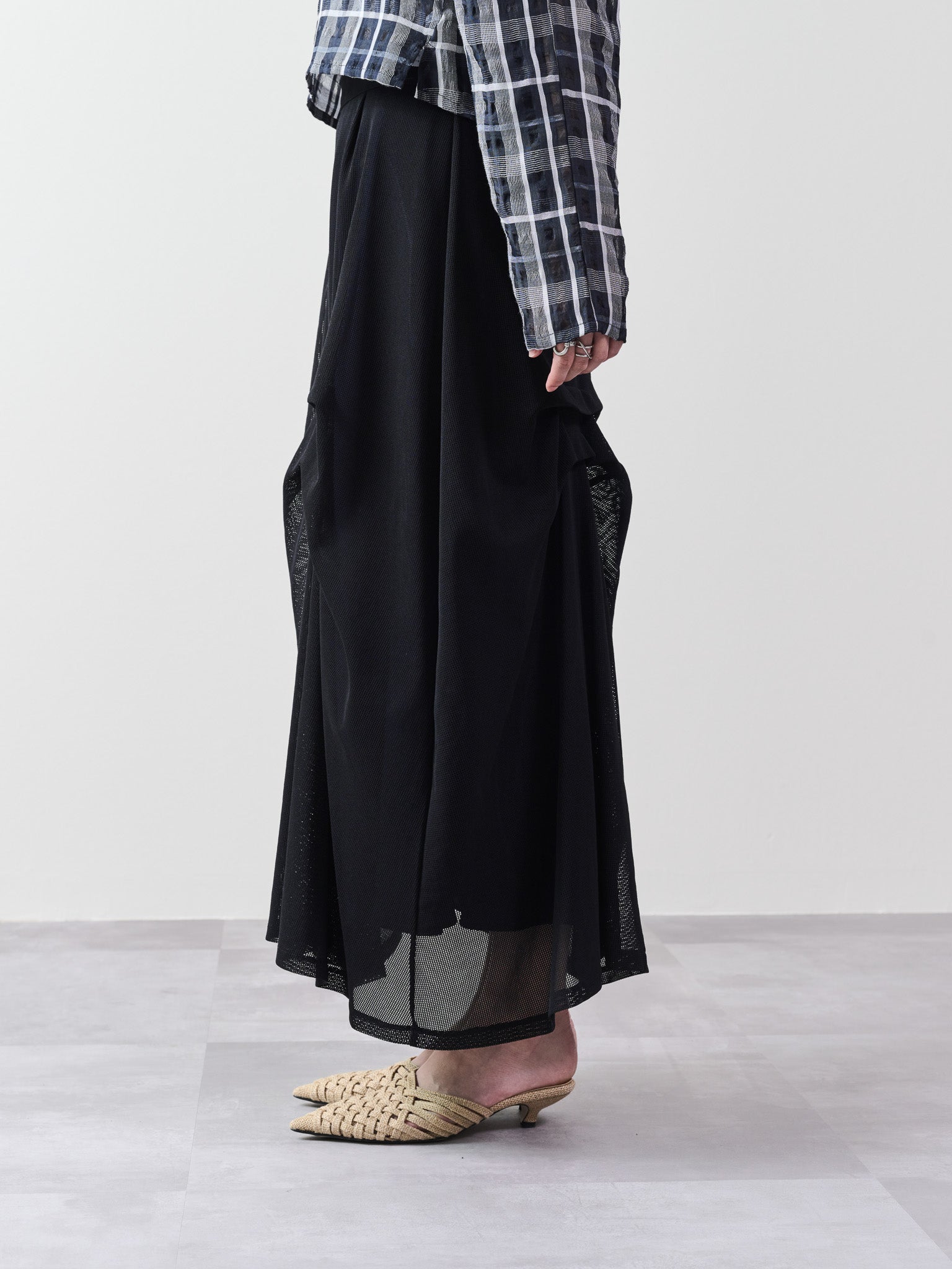 メッシュタック配色スカート [601316] black