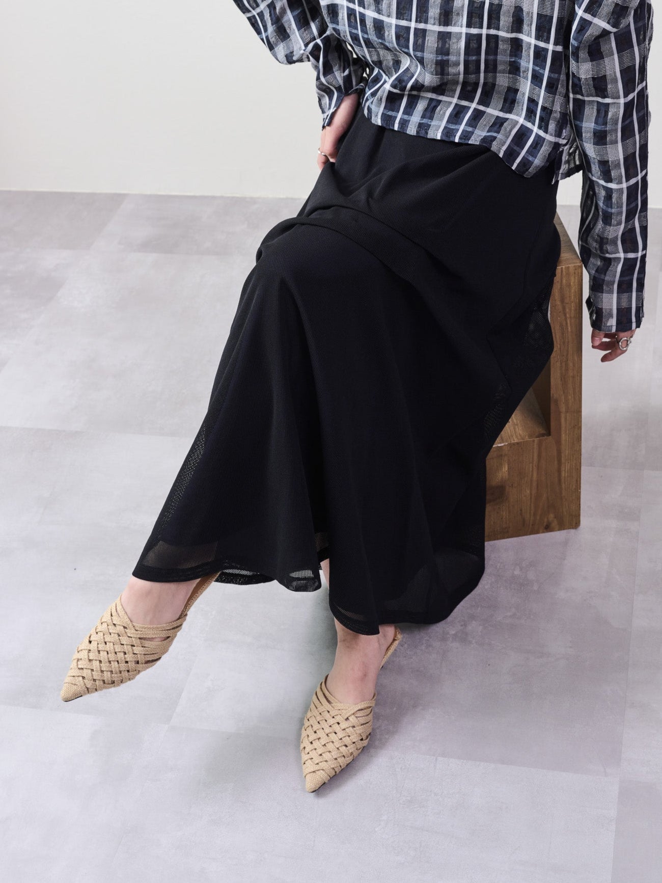 メッシュタック配色スカート [601316] black