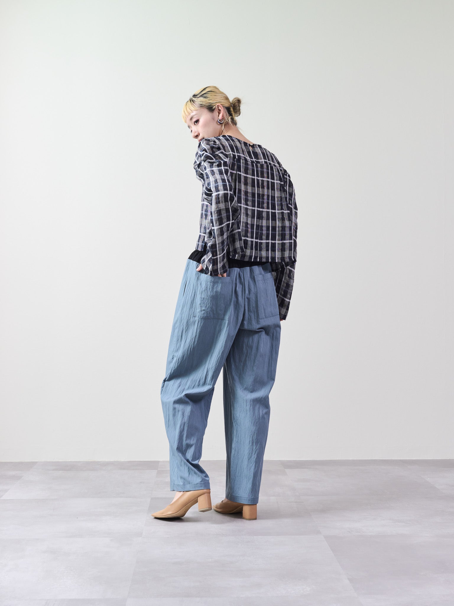 ウエストシャーリング配色ワイドパンツ [601314] blue