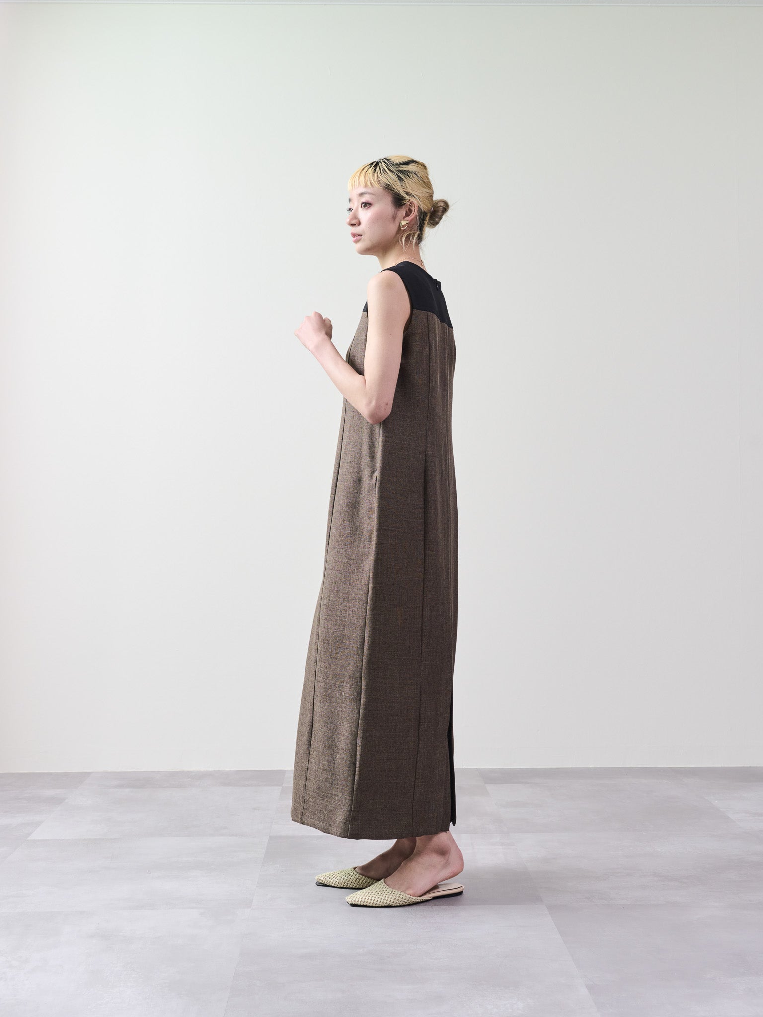 ツィードライク配色Iラインワンピース [603317] brown