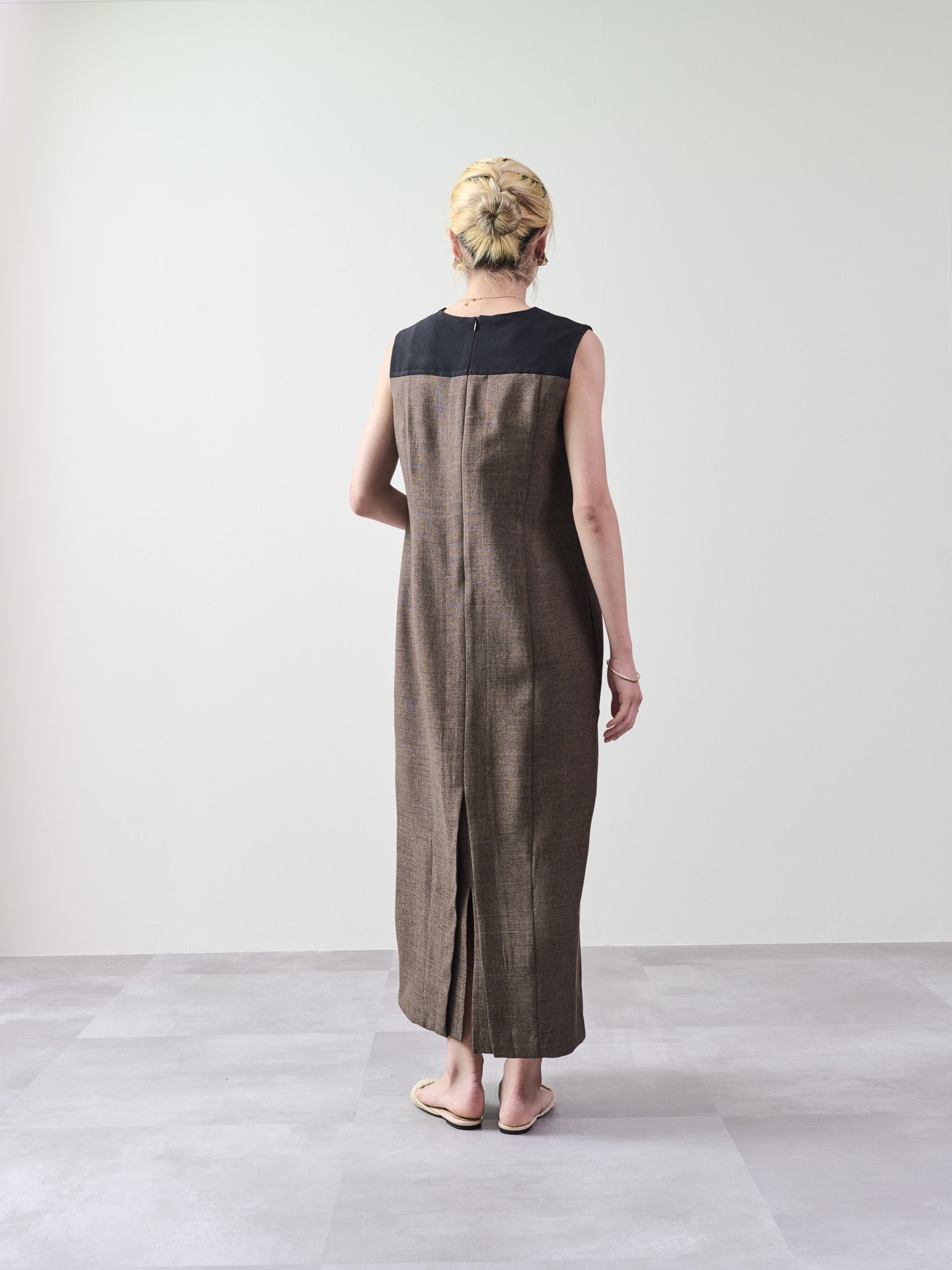 ツィードライク配色Iラインワンピース [603317] brown