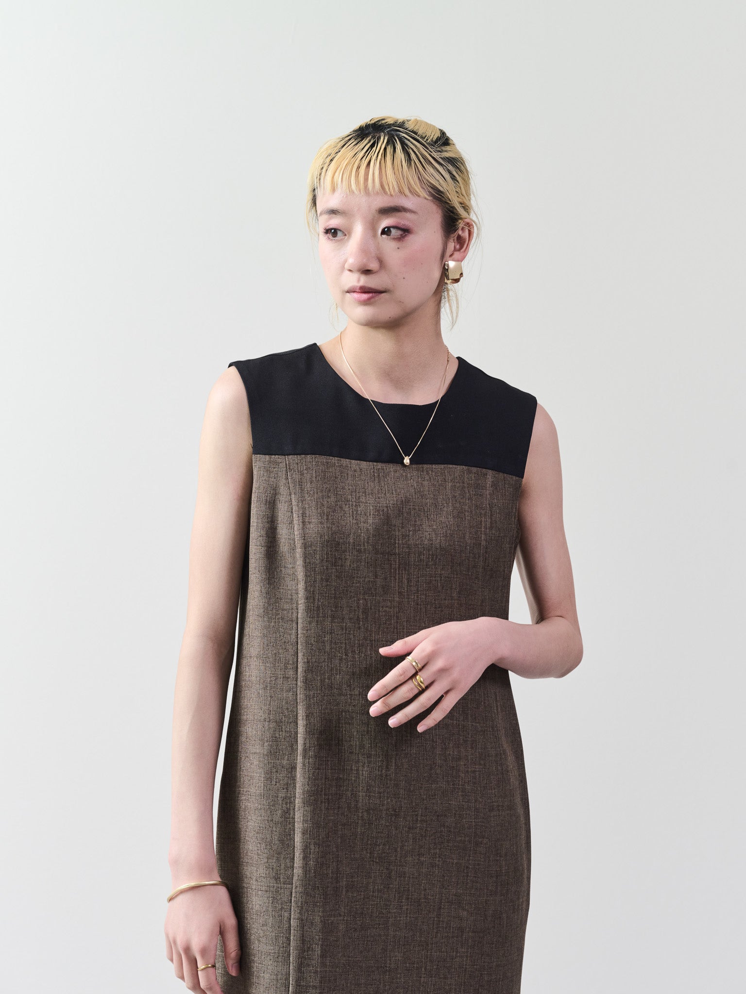 ツィードライク配色Iラインワンピース [603317] brown
