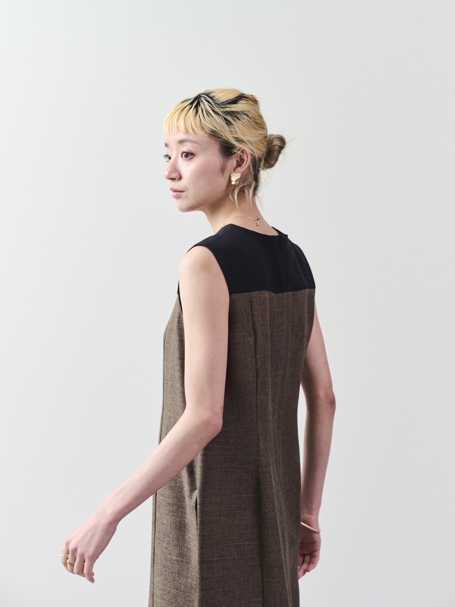 ツィードライク配色Iラインワンピース [603317] brown