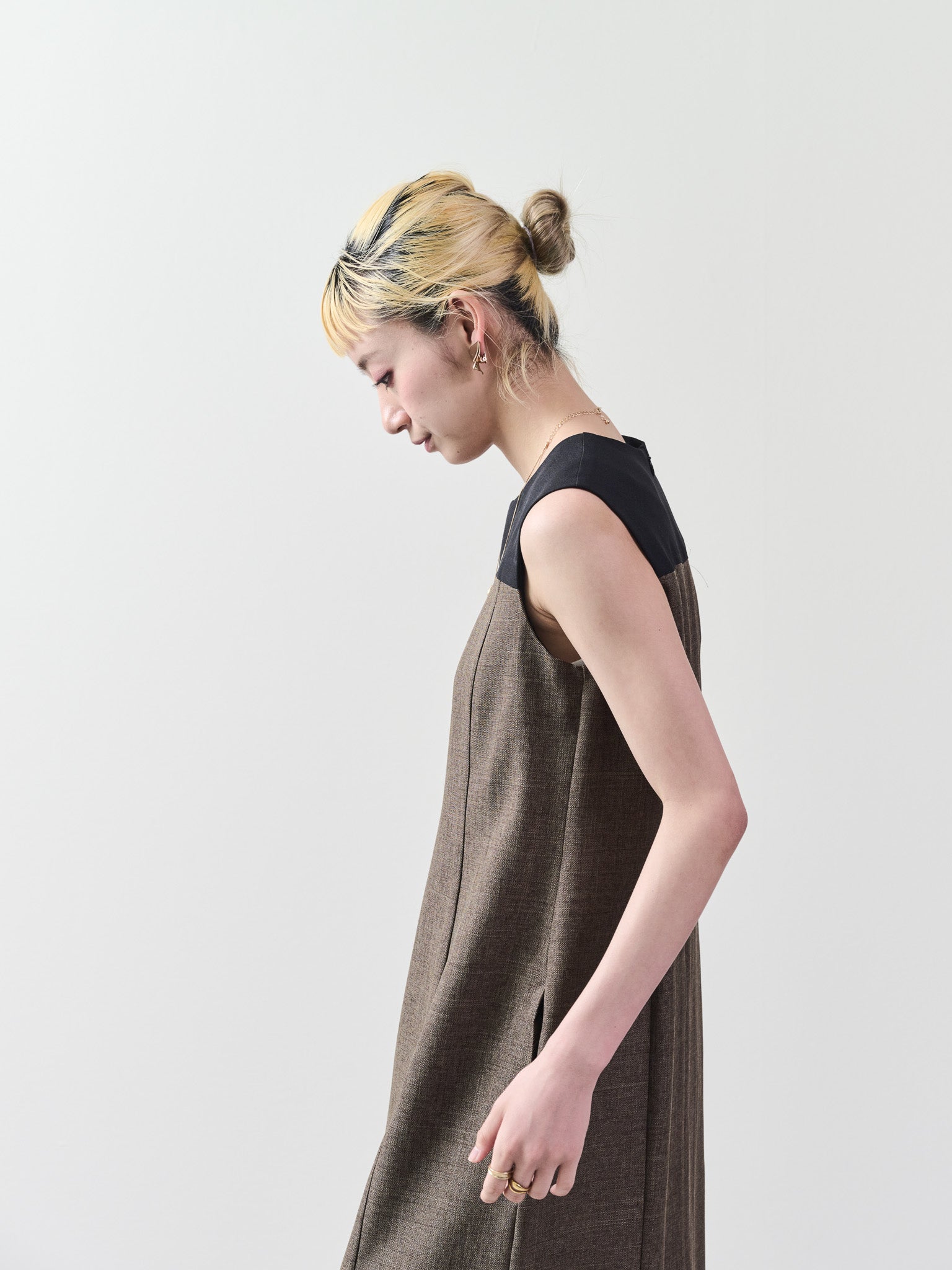 ツィードライク配色Iラインワンピース [603317] brown