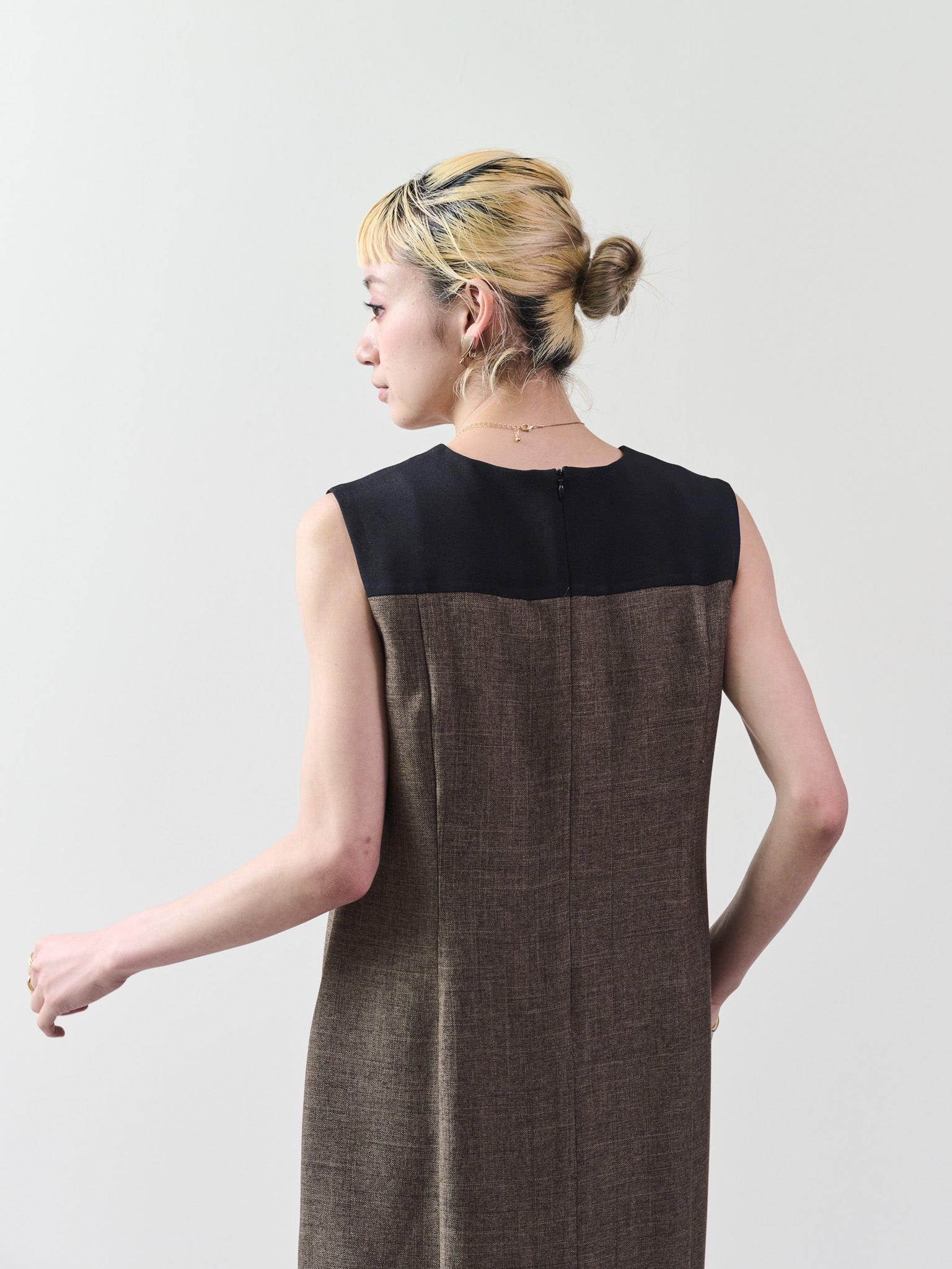 ツィードライク配色Iラインワンピース [603317] brown