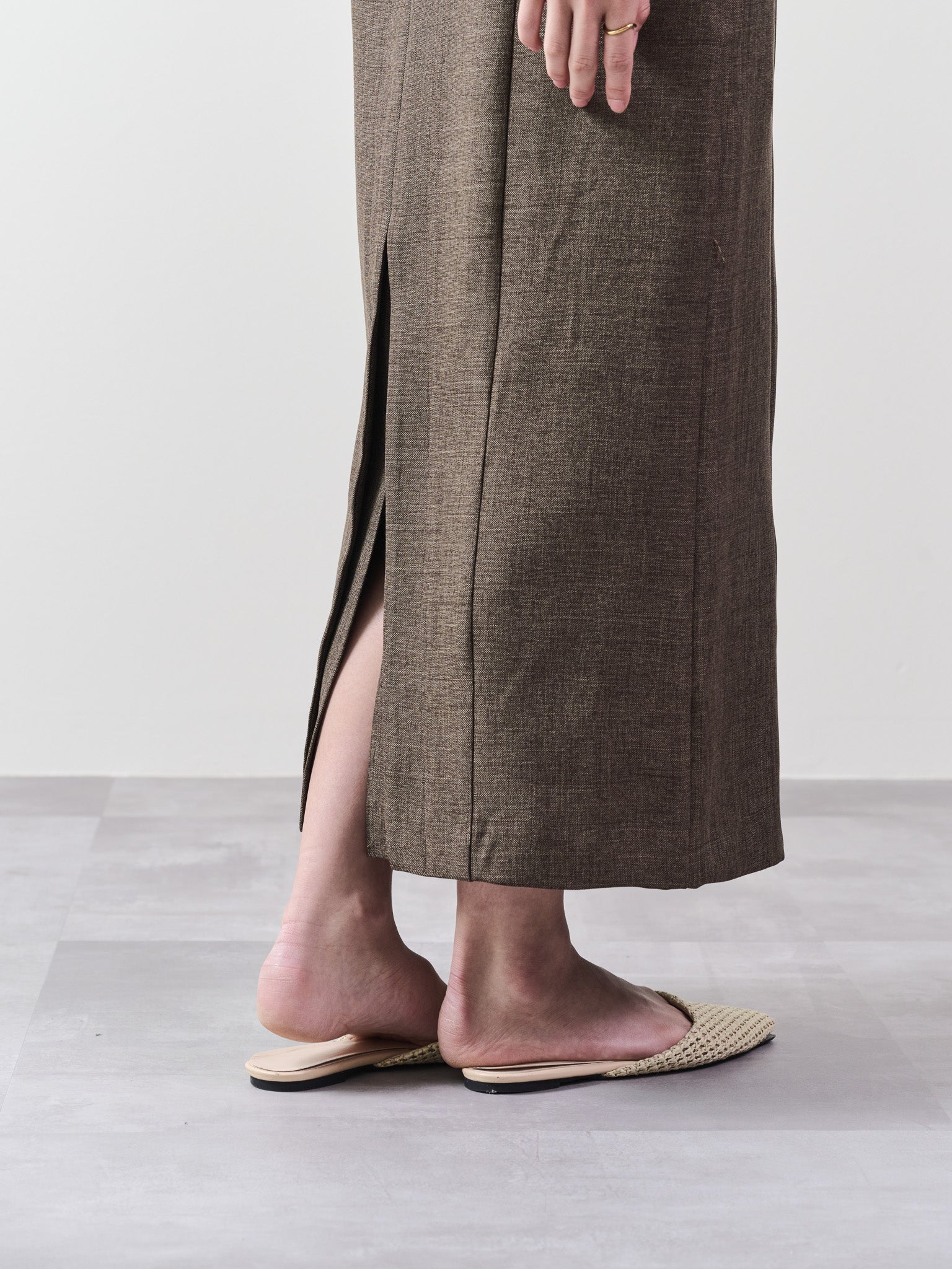 ツィードライク配色Iラインワンピース [603317] brown