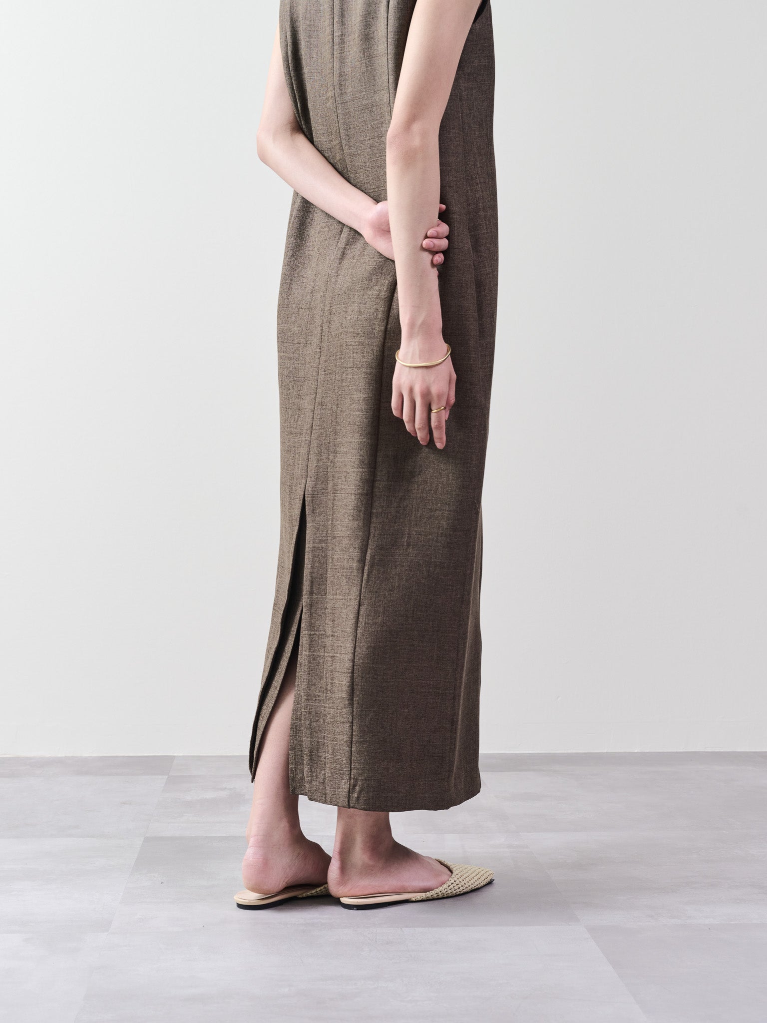 ツィードライク配色Iラインワンピース [603317] brown