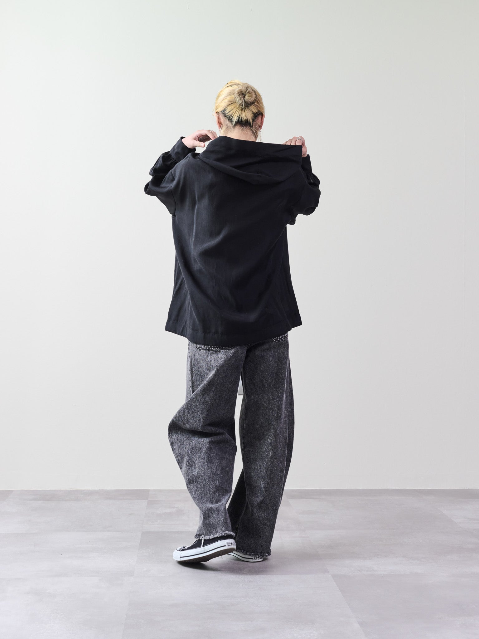 テープ配色シアーフーディートップス [601331] black