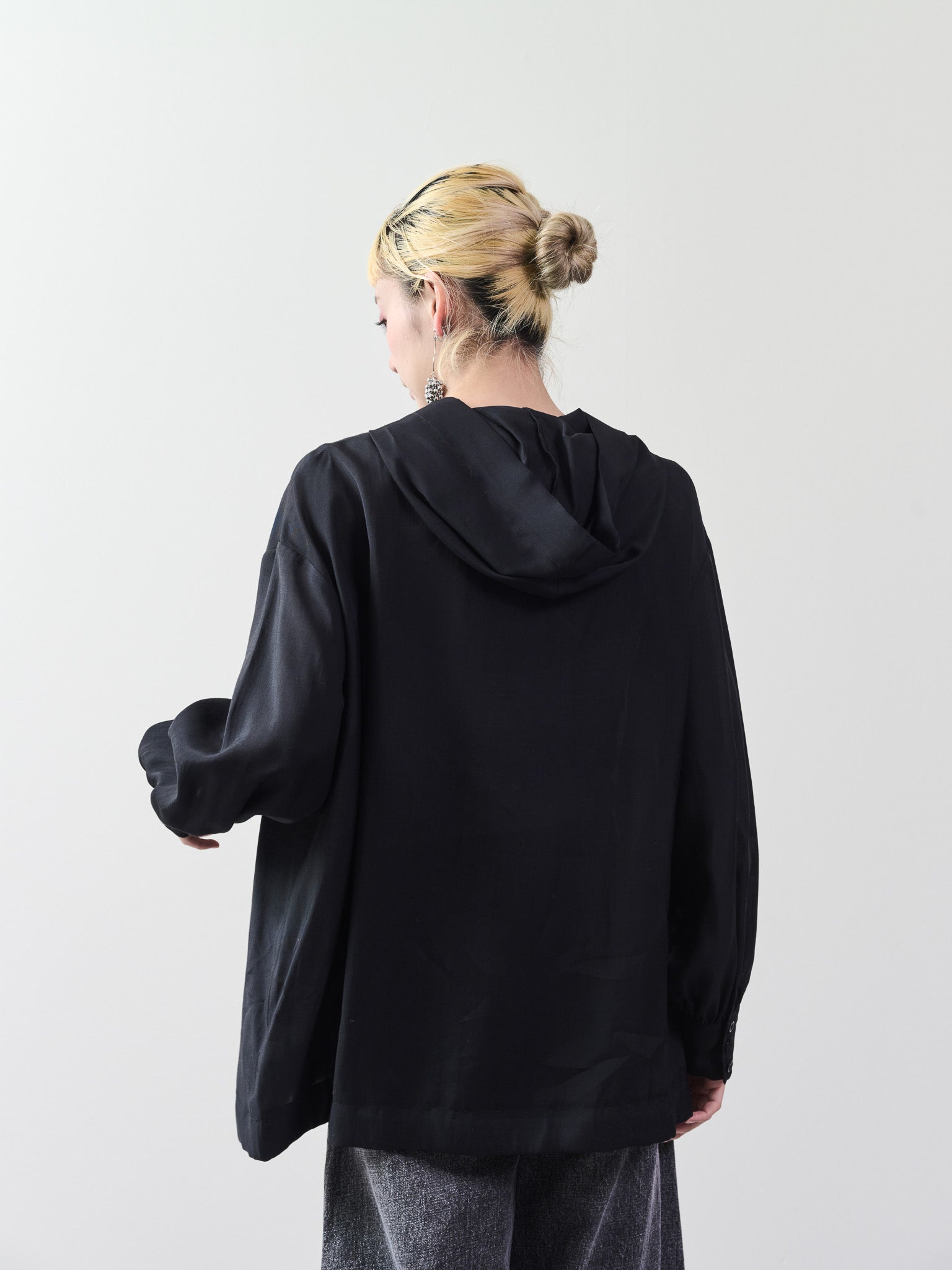 テープ配色シアーフーディートップス [601331] black