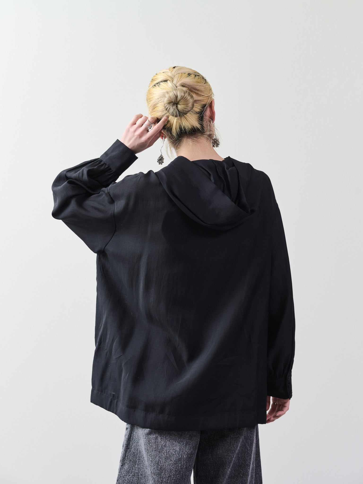 テープ配色シアーフーディートップス [601331] black