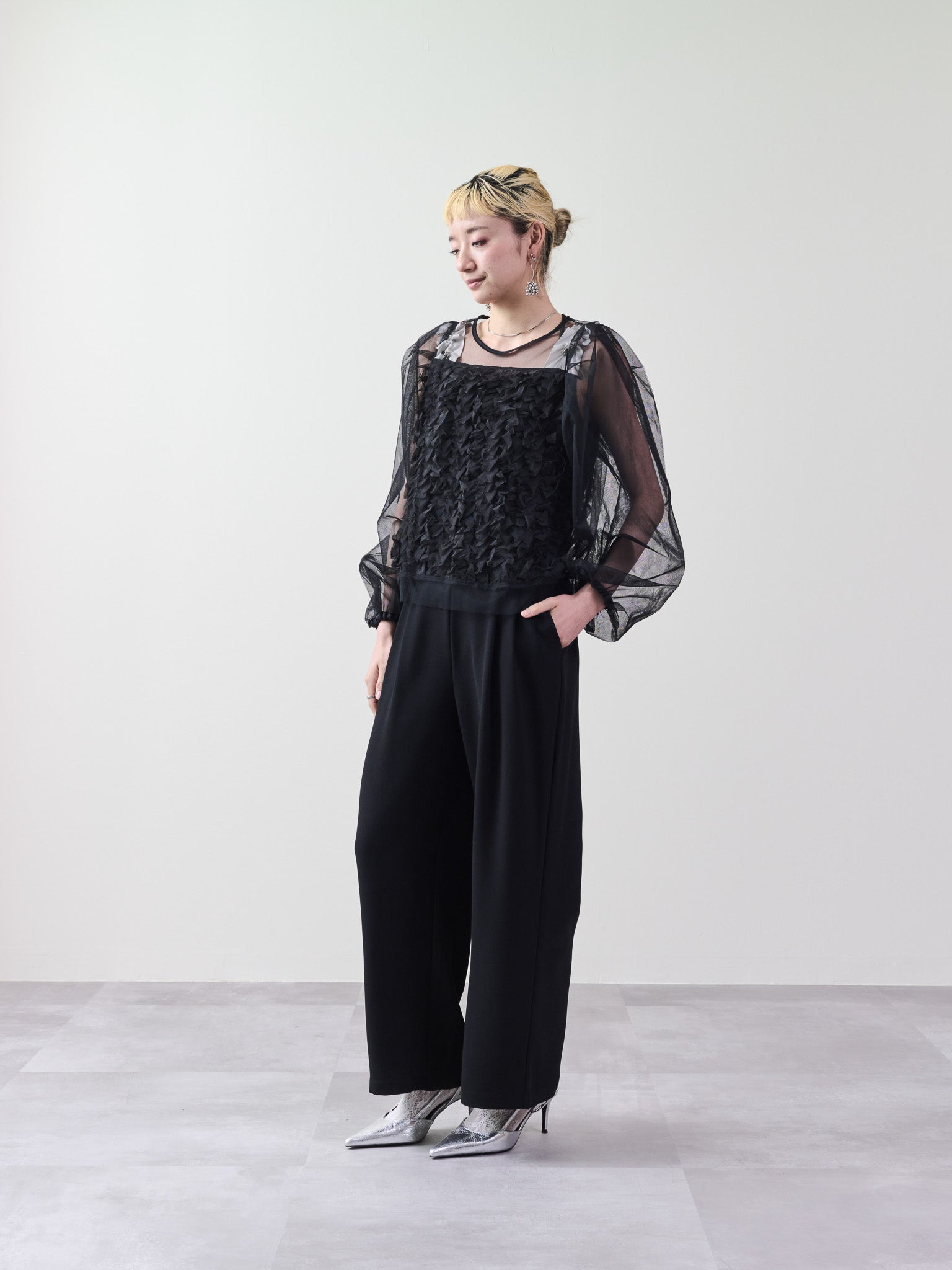 ギャザーストラップオールインワン [601321] black