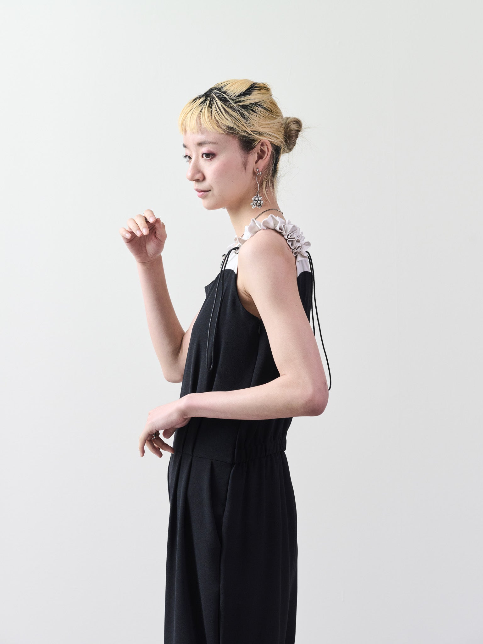 ギャザーストラップオールインワン [601321] black