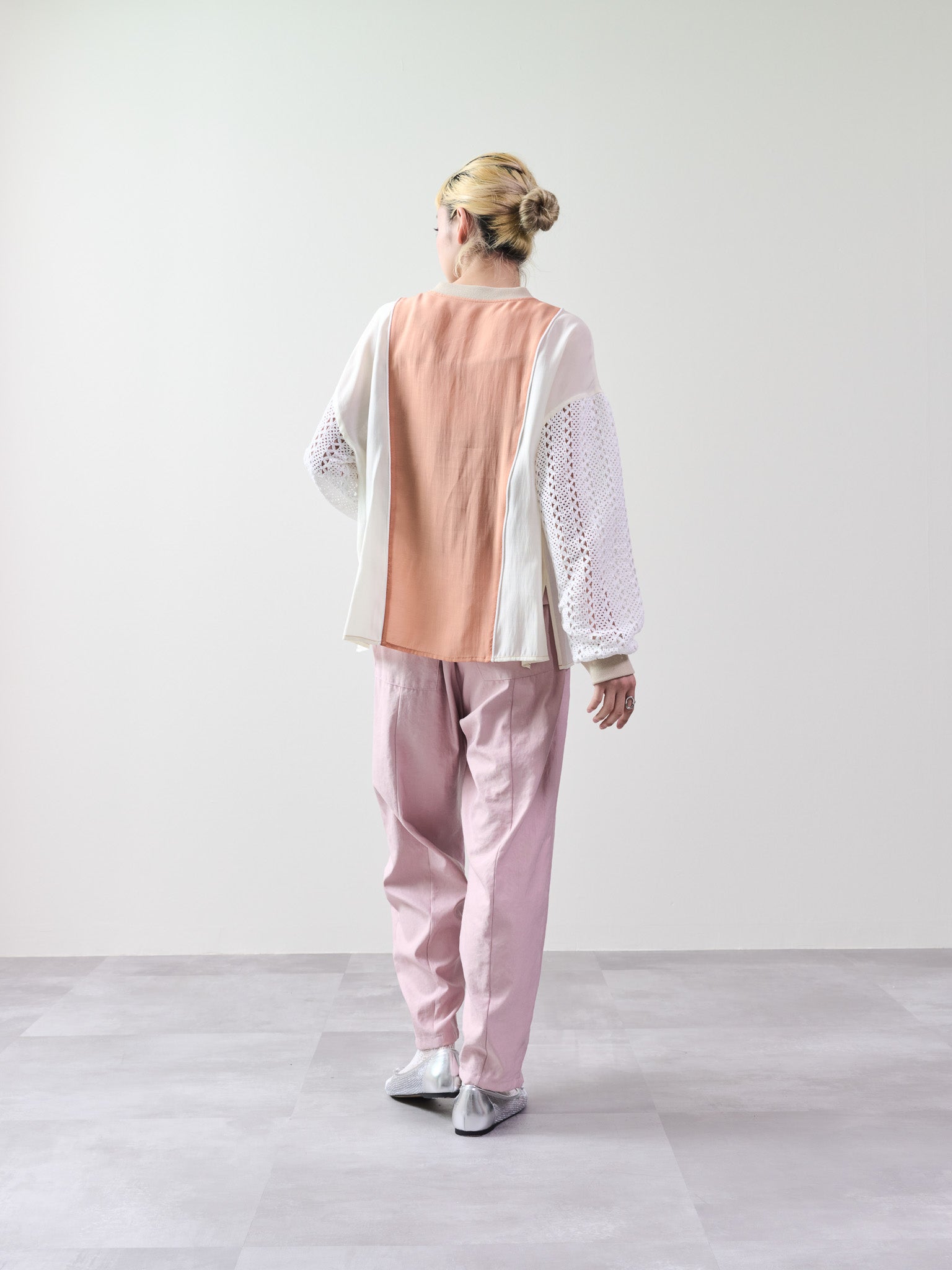 配色異素材切替トップス [601332] orange