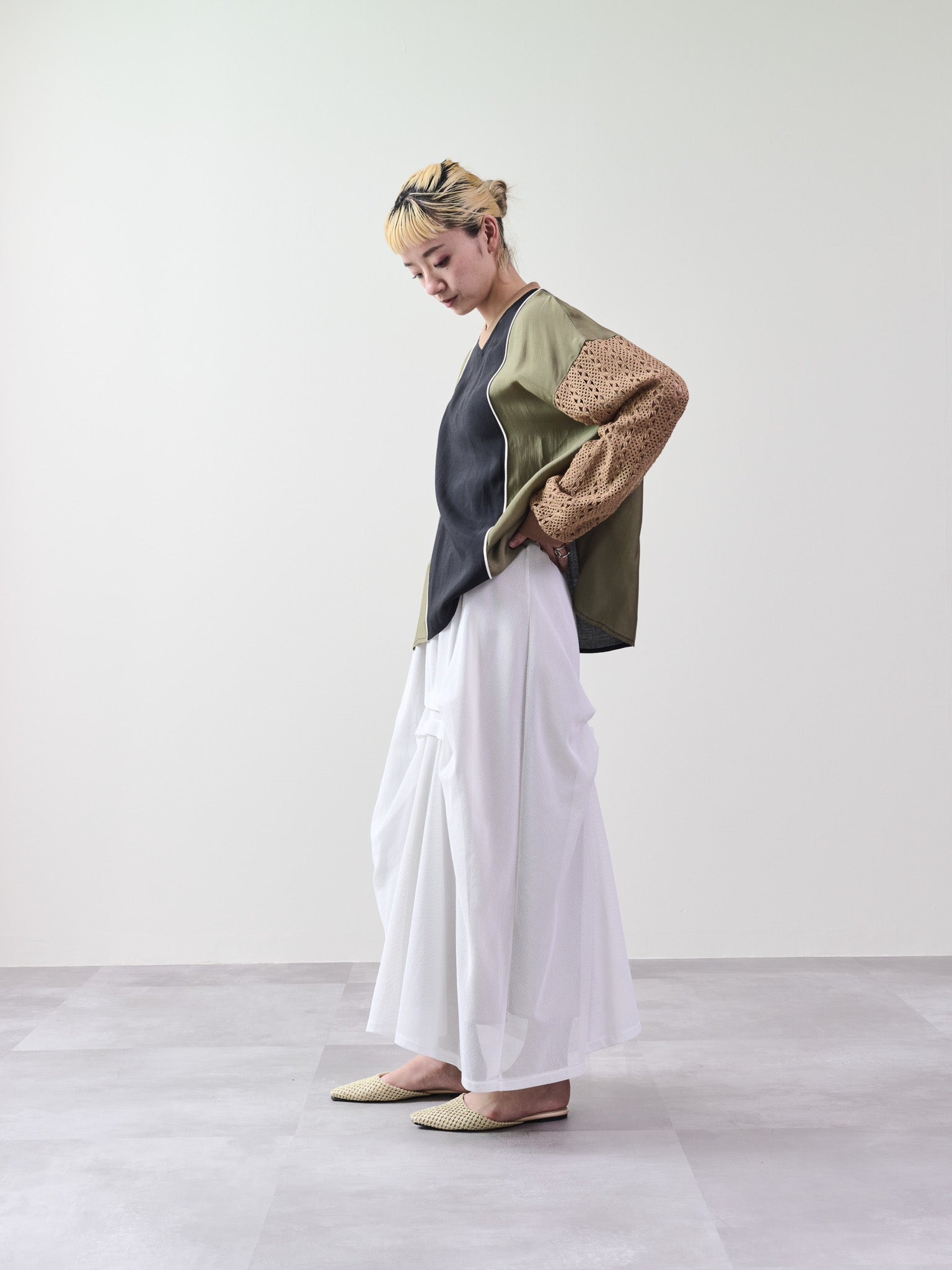 メッシュタック配色スカート [601316] off